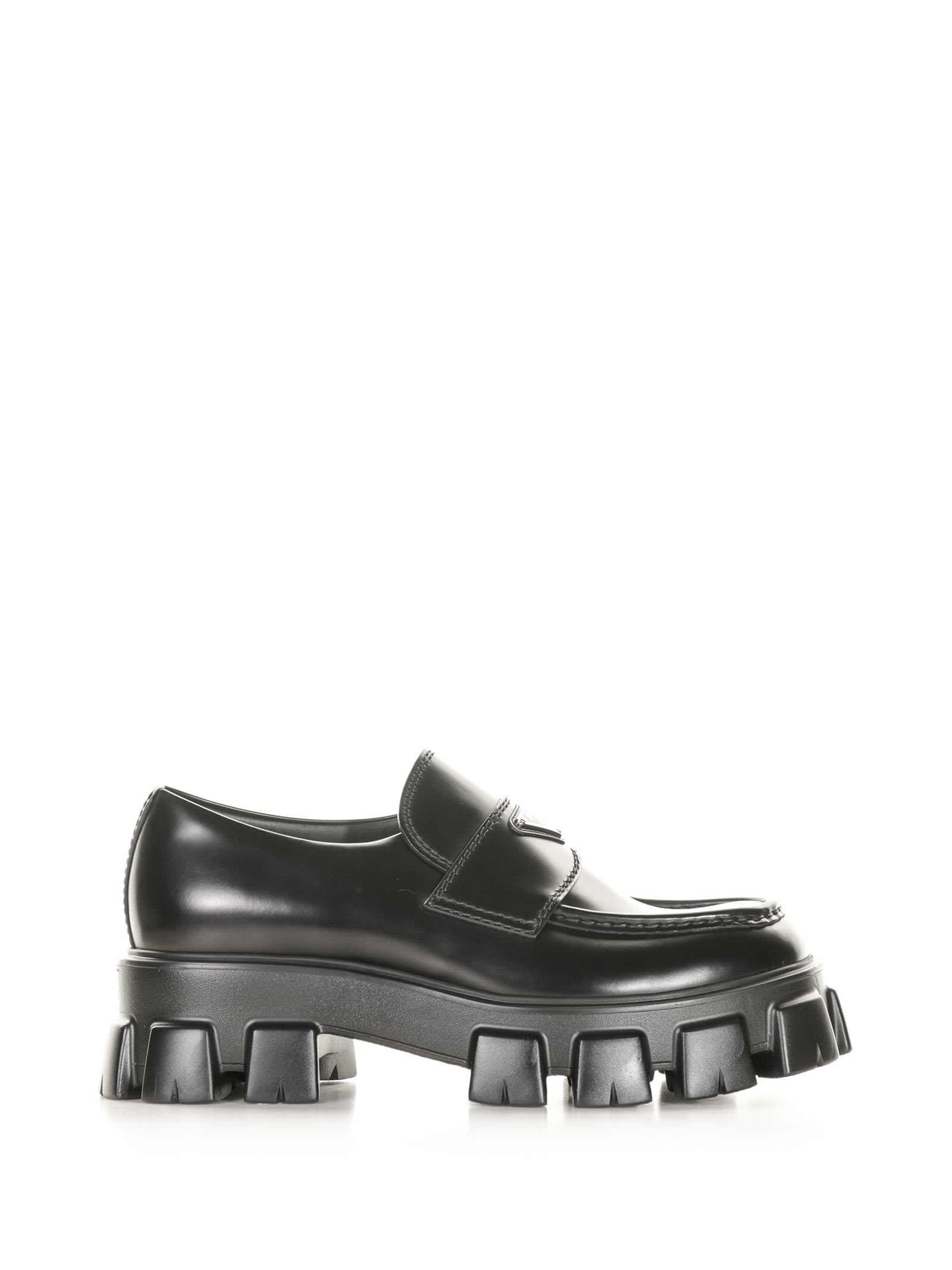 PRADA MONOLITH LOAFERS IN BRUSHED LEATHER