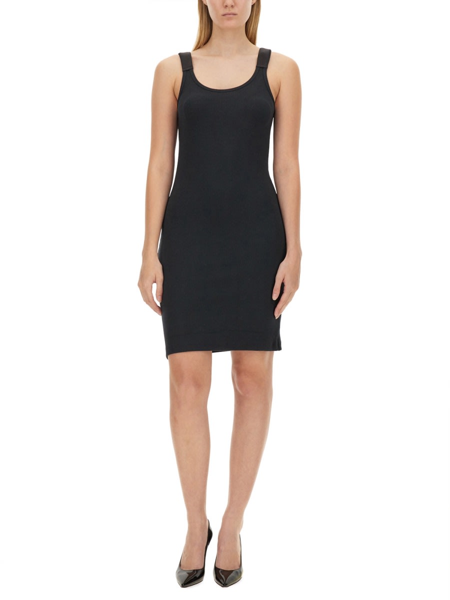 Helmut Lang Ribbed Texture Scoop Neckline Slim Fit In Black