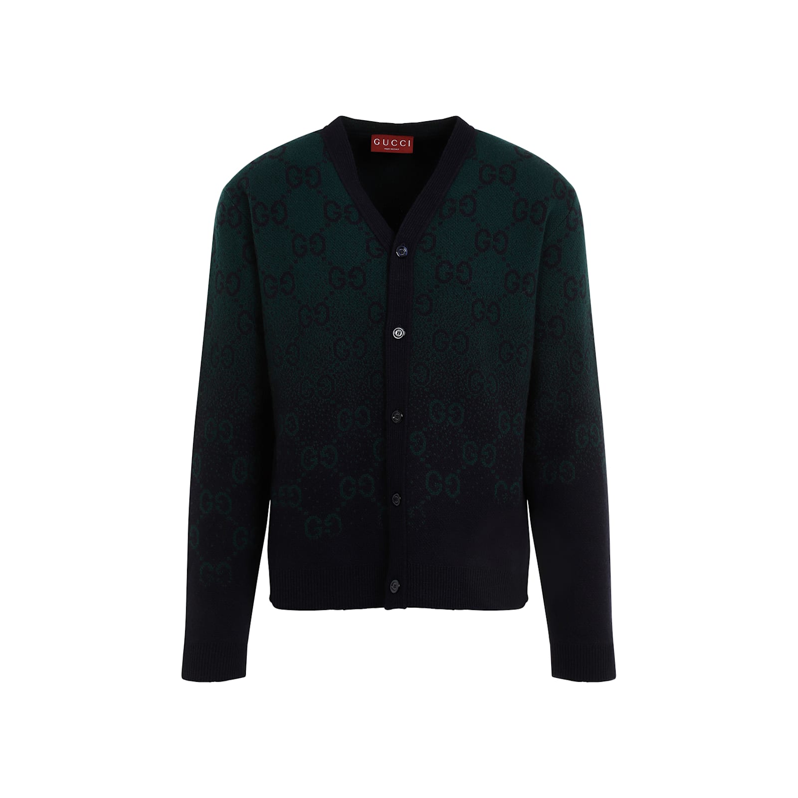 Shop Gucci Wool Cardigan In Green Navy