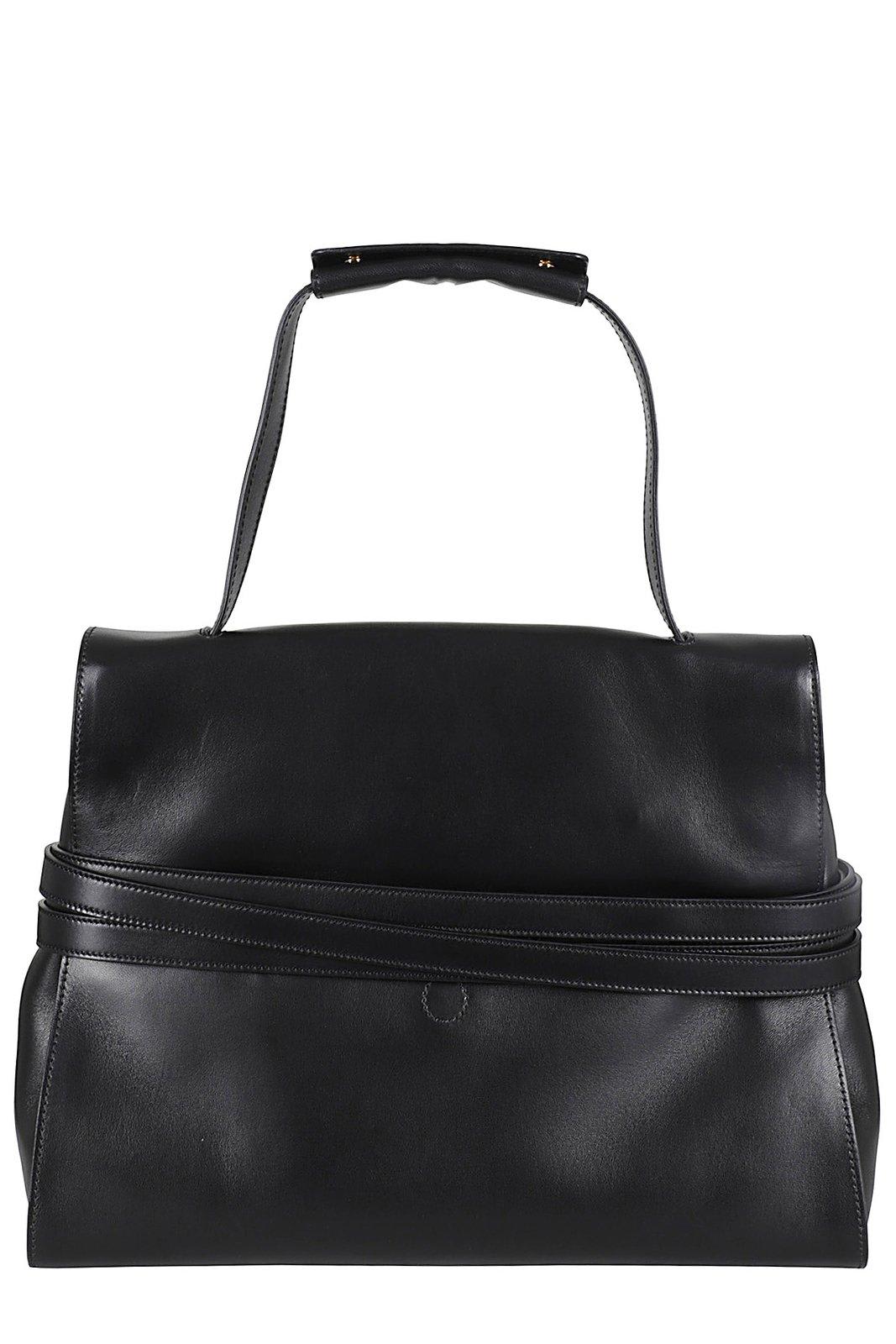 Shop Moschino Medium Tie Me Top Handle Bag In Black