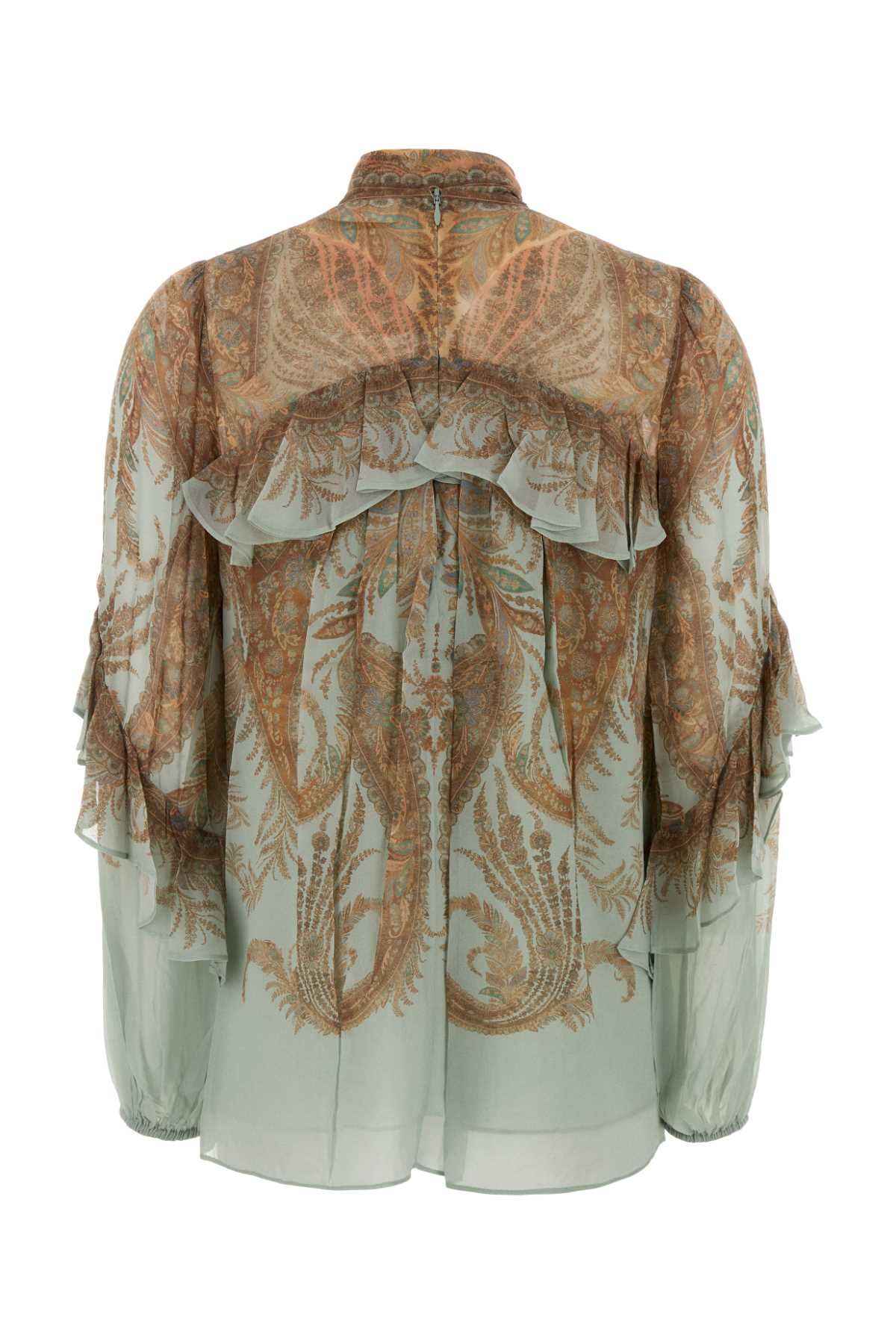 Zimmermann Memento Flutter Paisley Pussy Bow Top In Brown