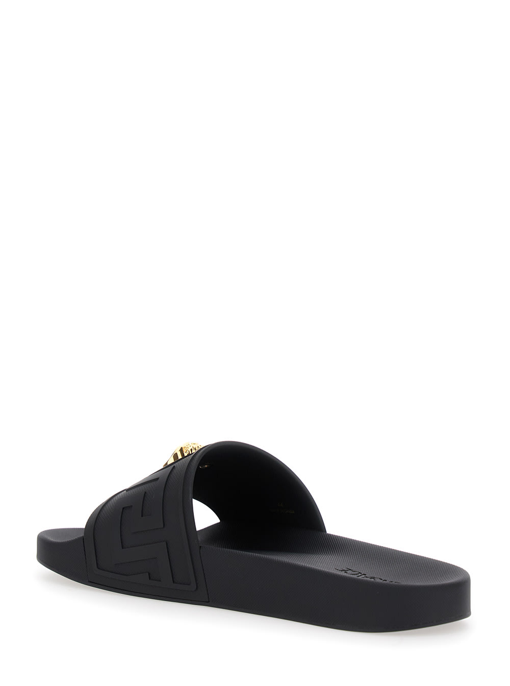 Versace Black Sandals With Medusa Plaque On The Front In Tech Fabric Man In Black