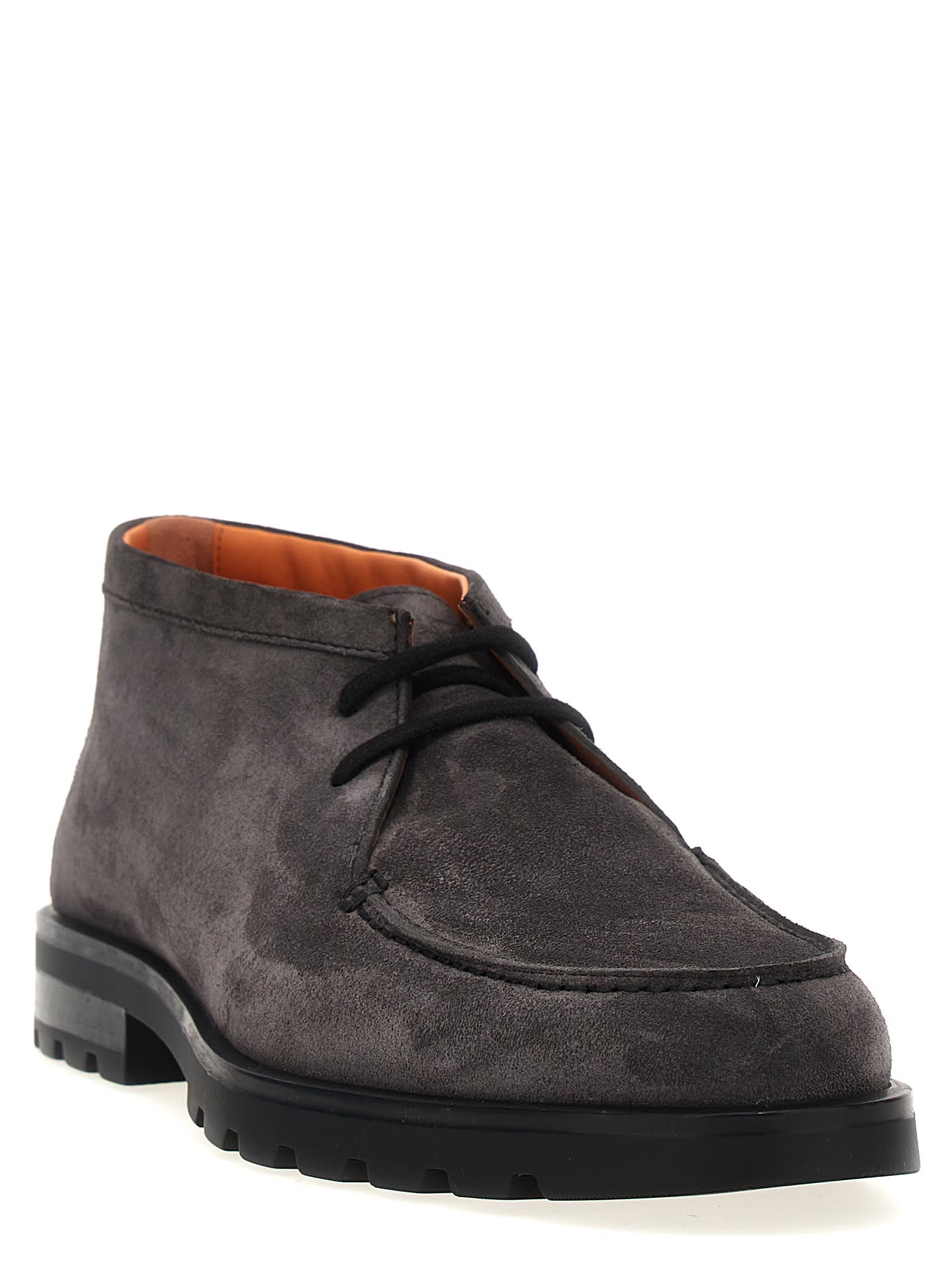 Shop Santoni Suede Boots In Gray