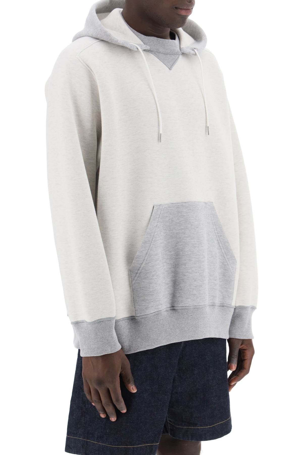 Shop Sacai Hooded Sweatshirt With Reverse In White (grey)