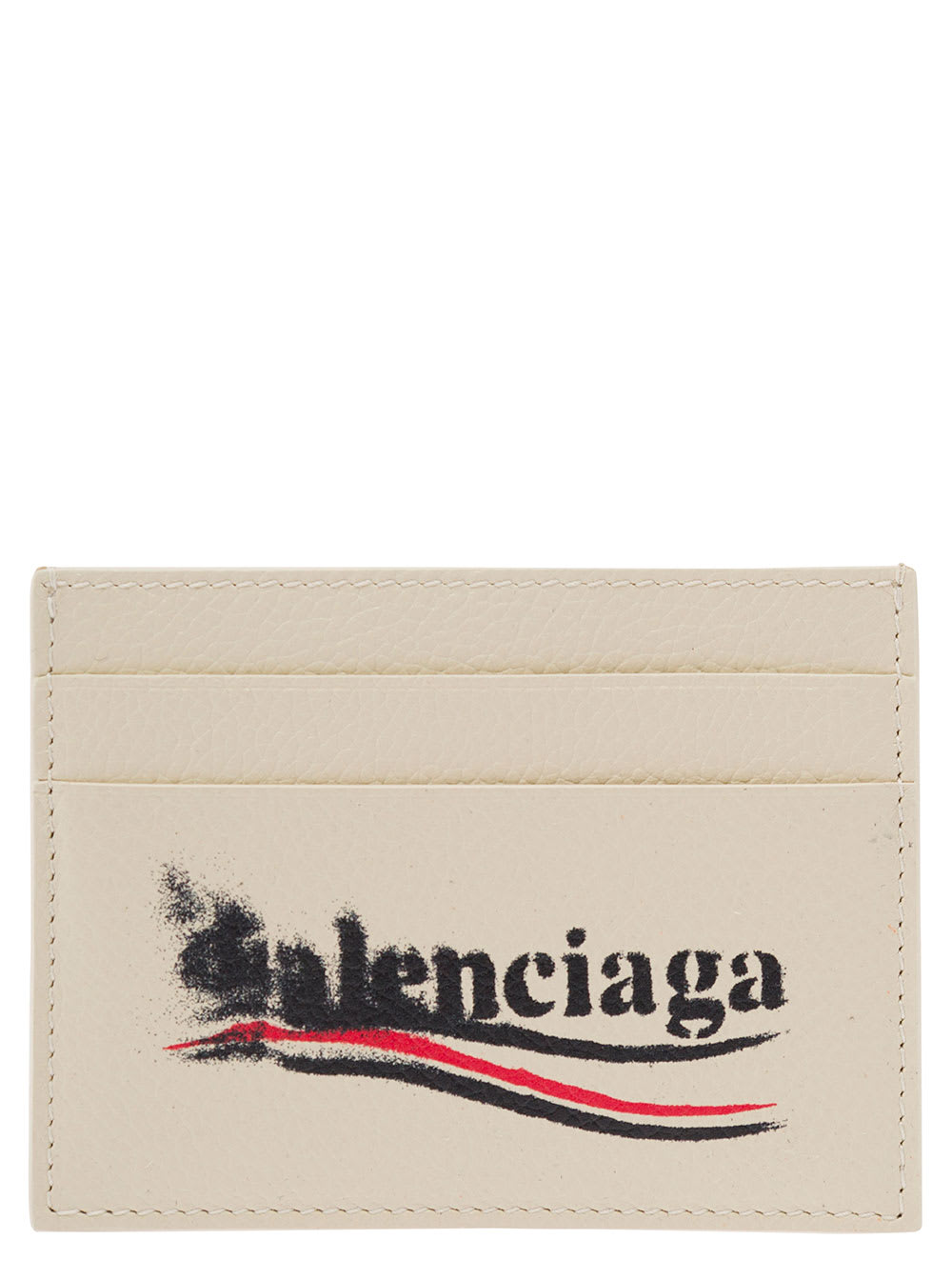 Balenciaga White Card Holder With Political Stencil Logo In Hammered Leather Man In Neutral