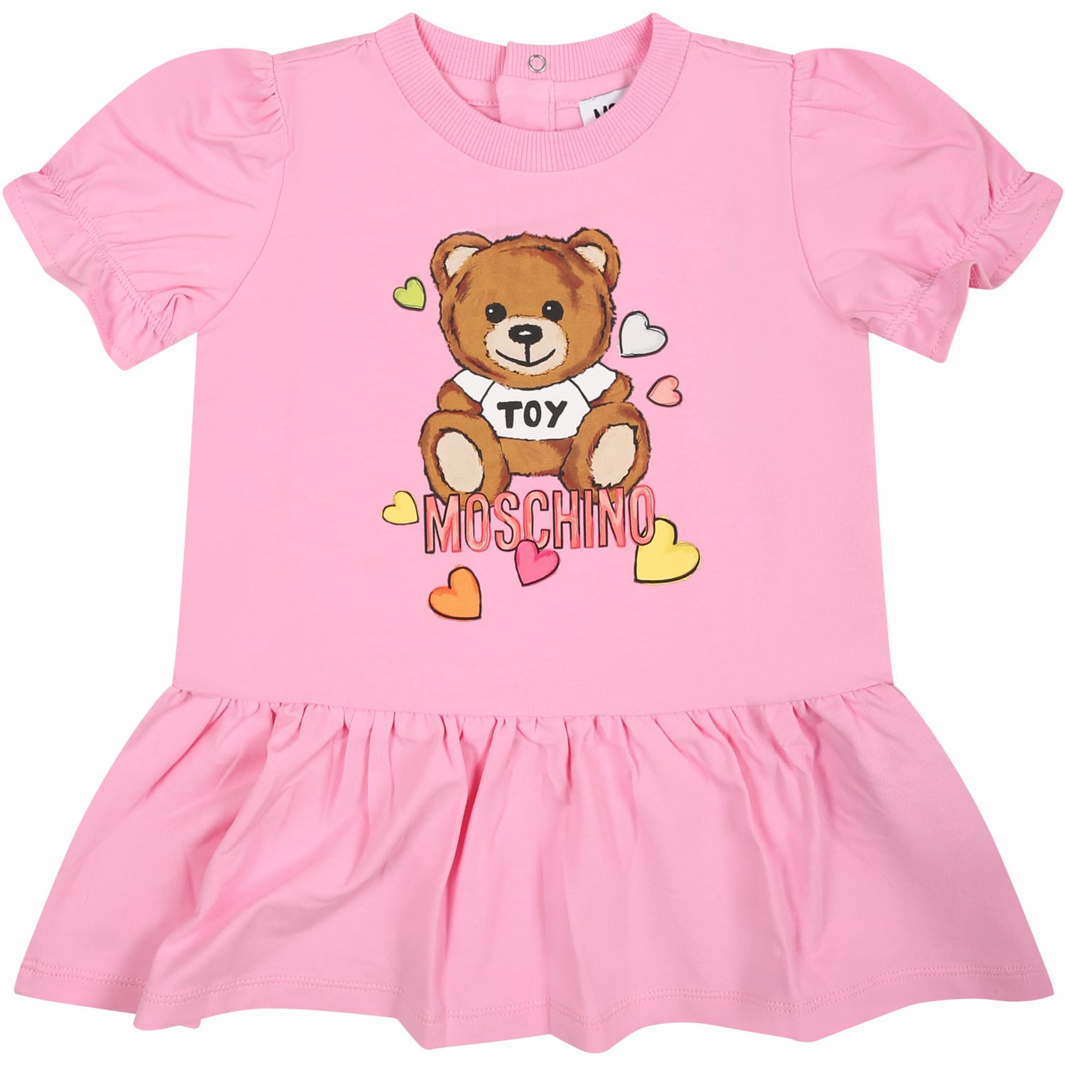 Moschino Pink Dress For Baby Girl With Teddy Bear Print