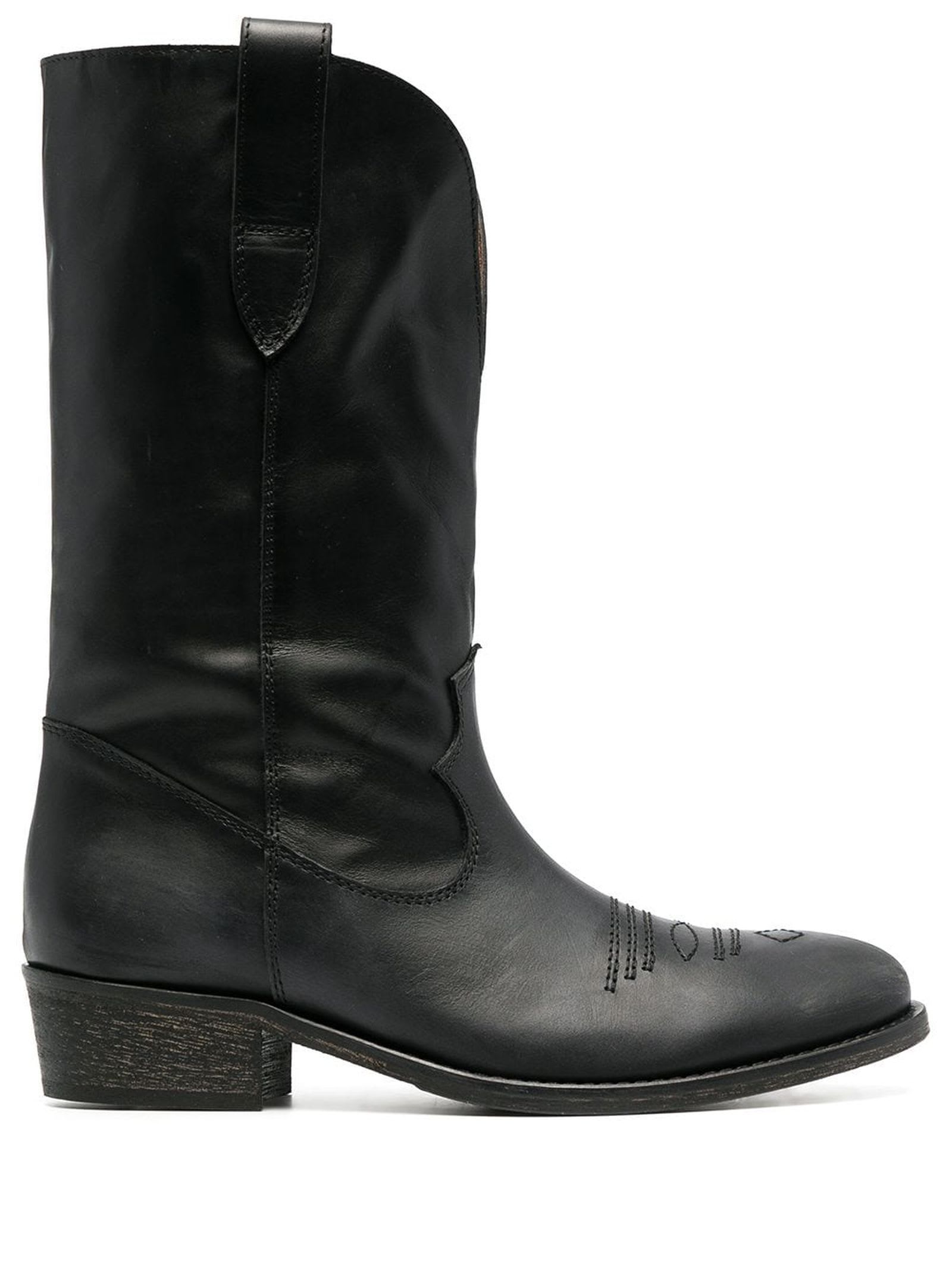 Via Roma 15 Black Calf Leather Cowboy Boots