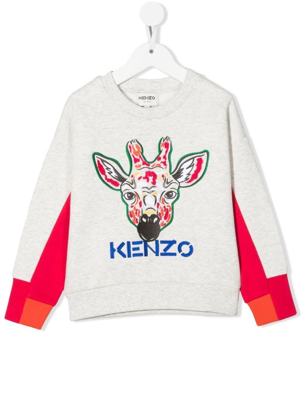 Kenzo Kids Embroidered Grey Blend Cotton Sweatshirt Boy