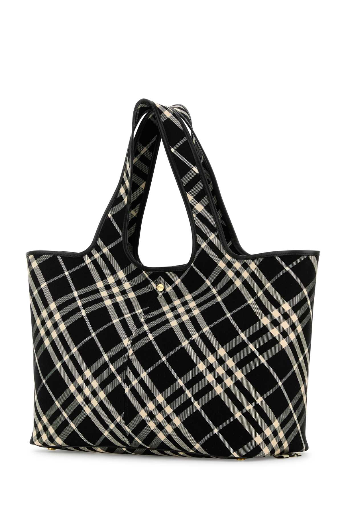 Shop Burberry Embroidered Canvas Medium Check Shopping Bag In Blackcalico