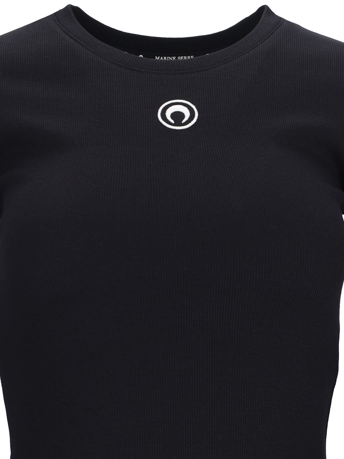 Marine Serre Fitted Black Mini Dress With Long Sleeves And Round Neckline In Black