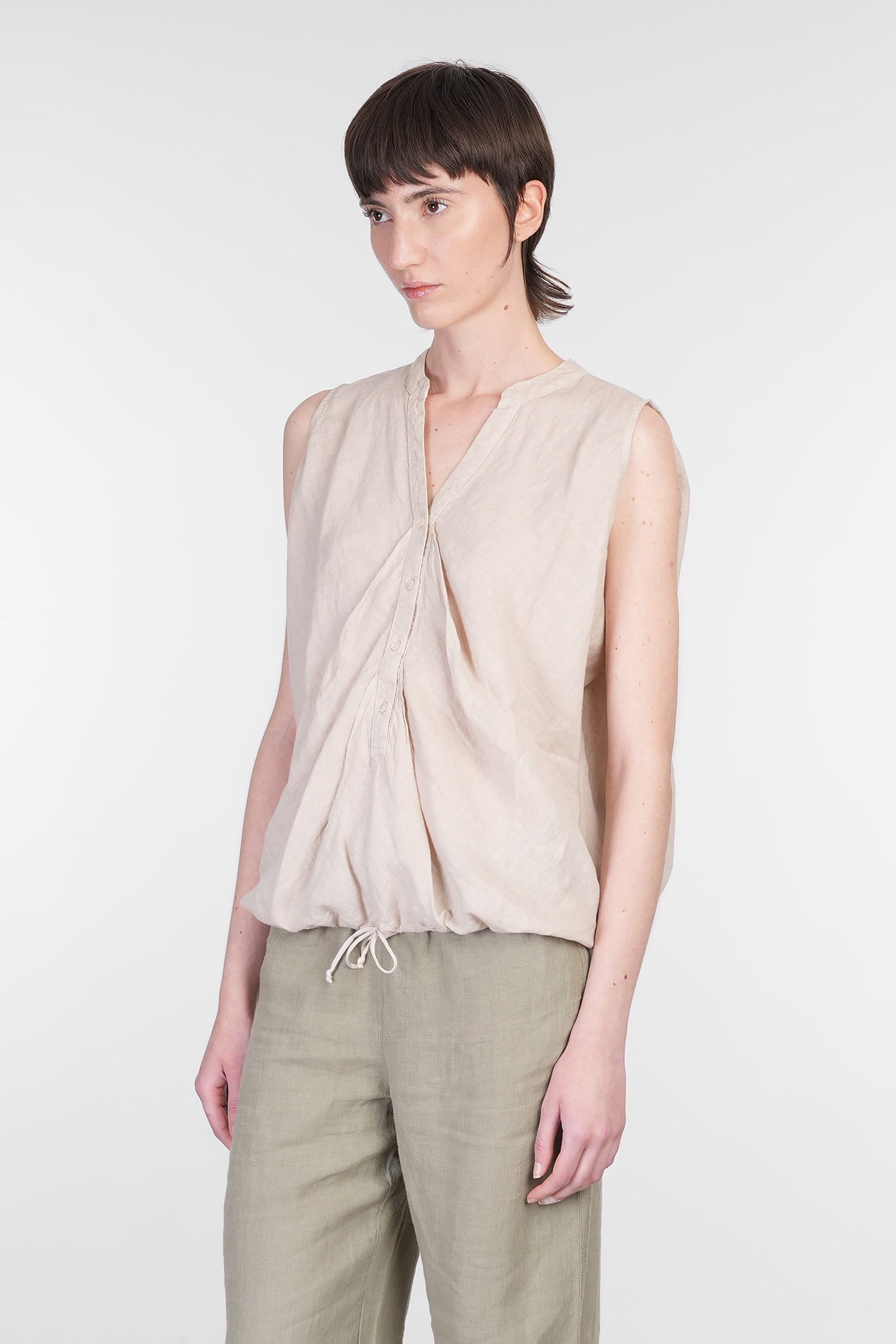 120% Lino Topwear In Taupe Linen
