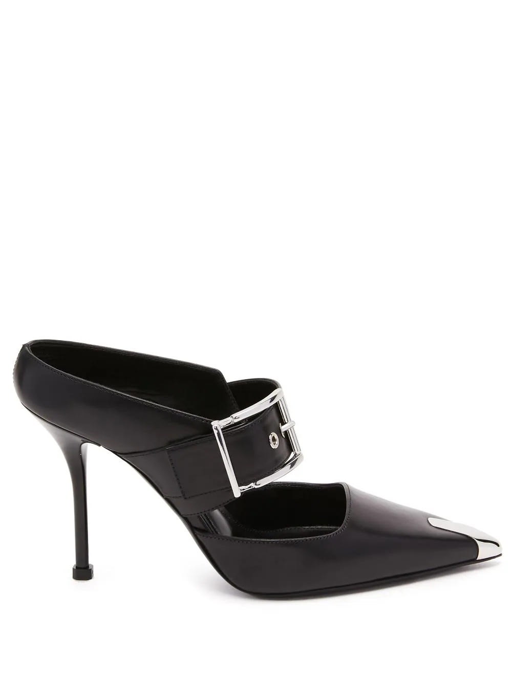 Shop Alexander Mcqueen Punk Sandals With Buckle In Black And Silver