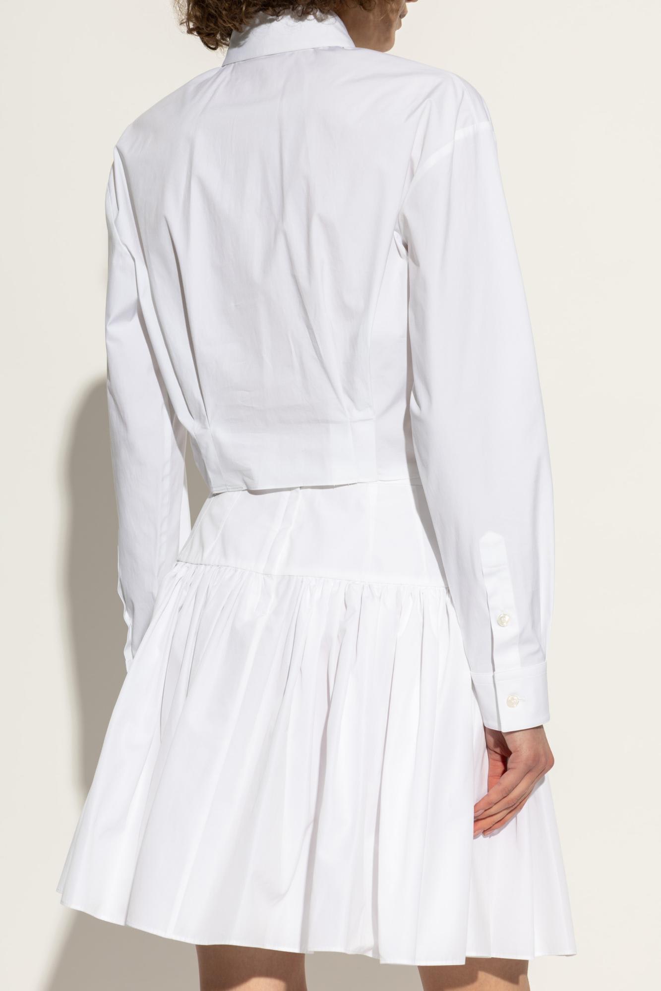 Dolce & Gabbana Cropped Tie-front Cotton-blend Poplin Shirt In White