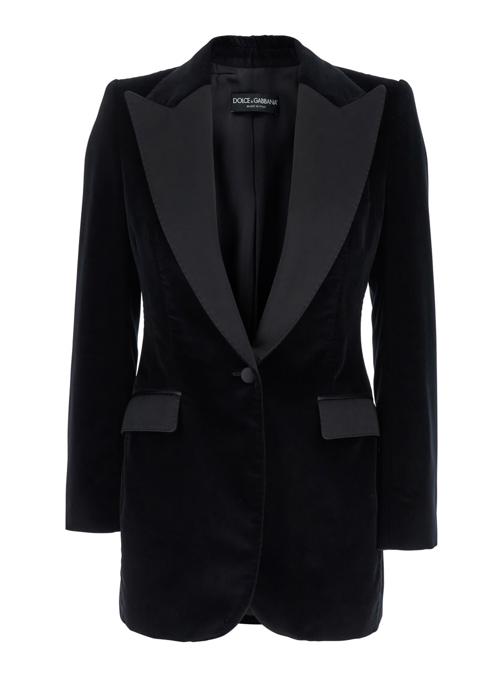 Shop Dolce & Gabbana Black Single-breasted Jacket With Peak Revers In Velvet Woman