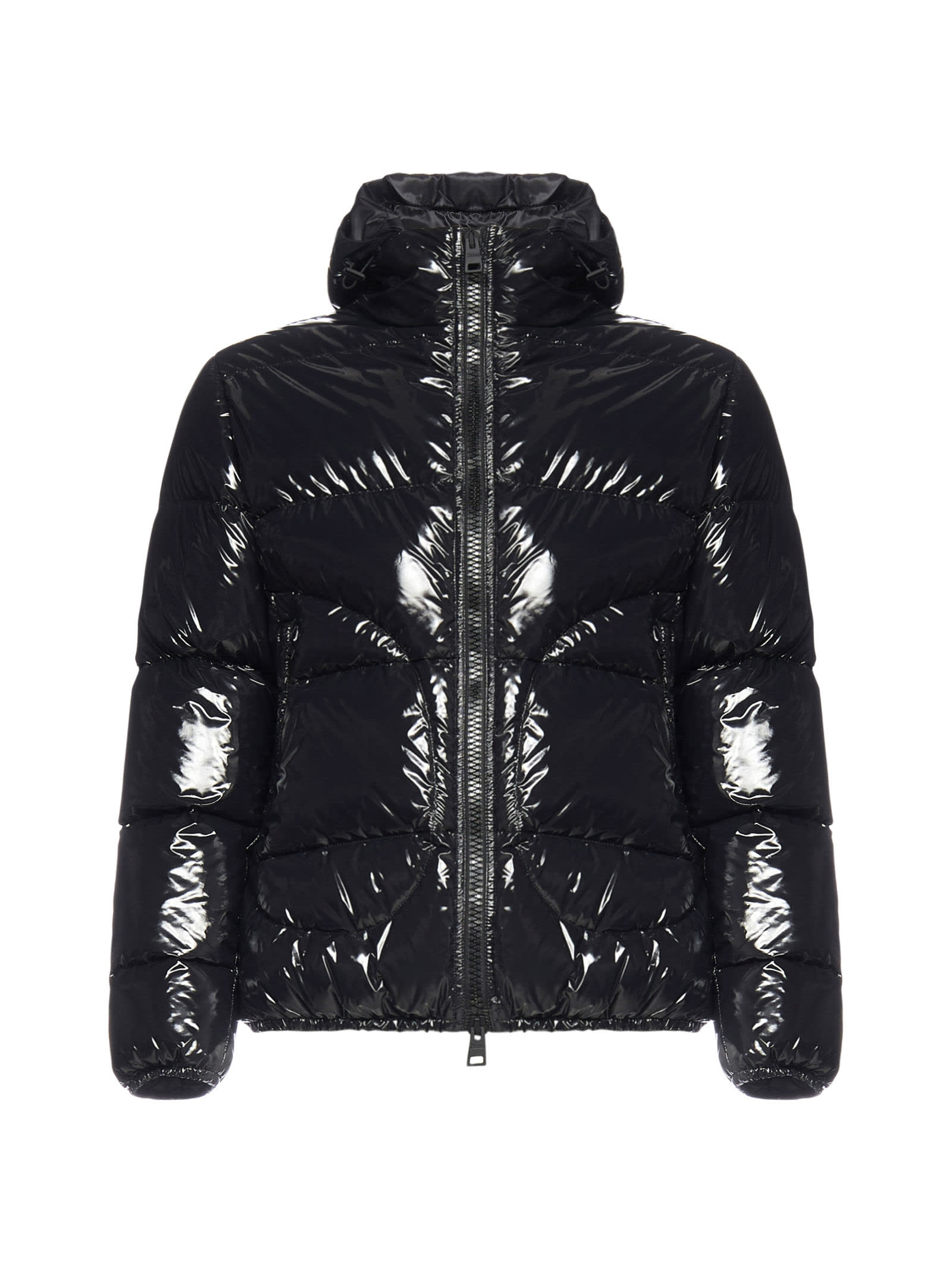 Herno Shiny Lacquer Bomber Jacket With Quilted Texture In Black