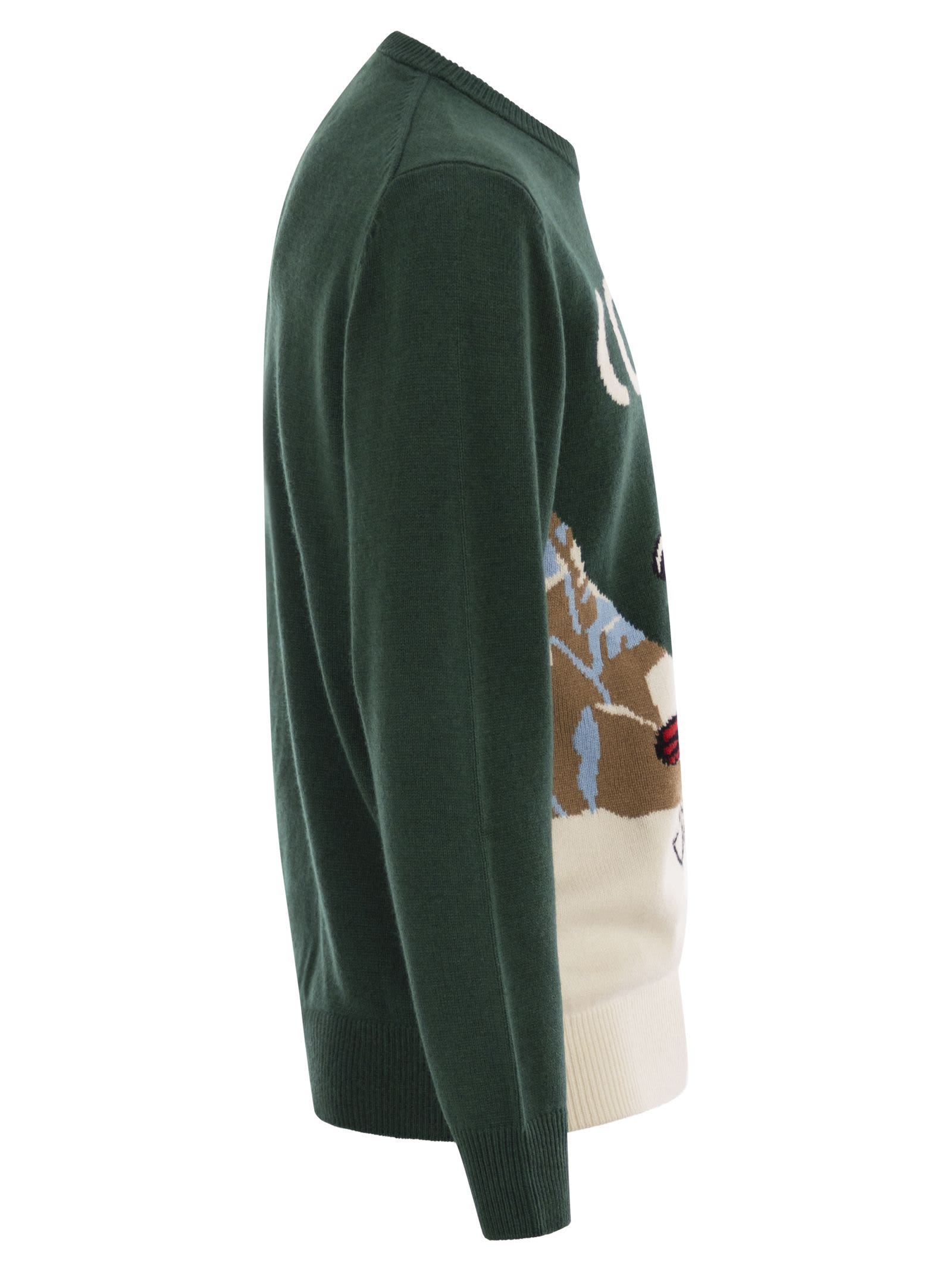 Mc2 Saint Barth Heron - Crew Neck Sweater With Embroidery On The Front In Green