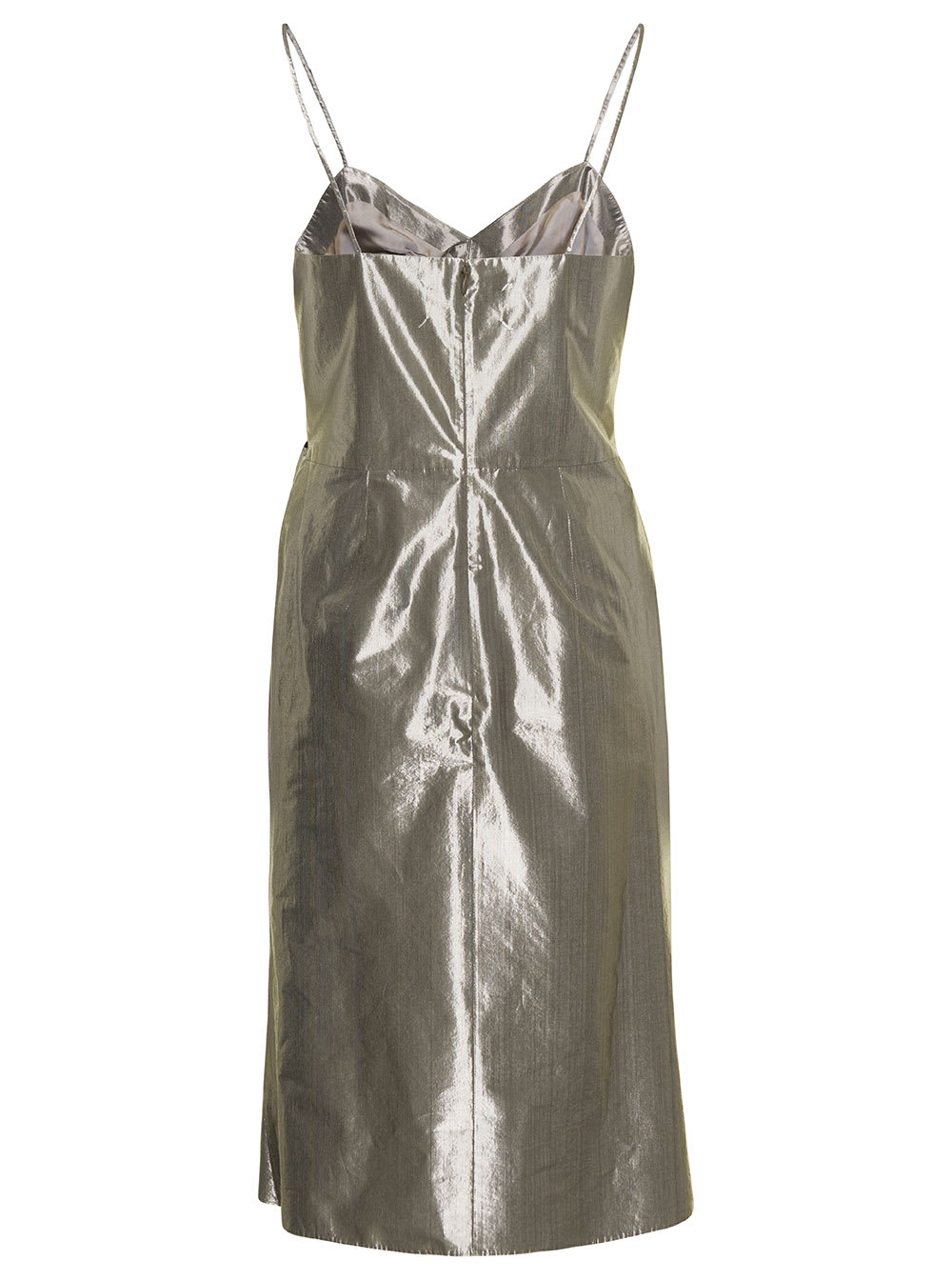 Shop Maison Margiela Midi Ivory Dress With Bow Detail In Metallic Lurex Woman