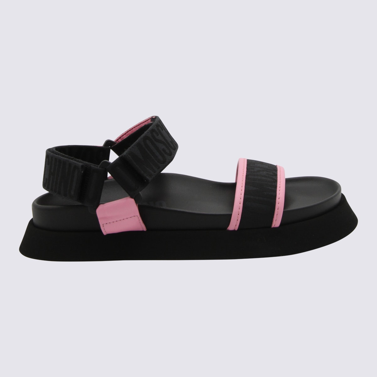Black And Pink Logo Sandals