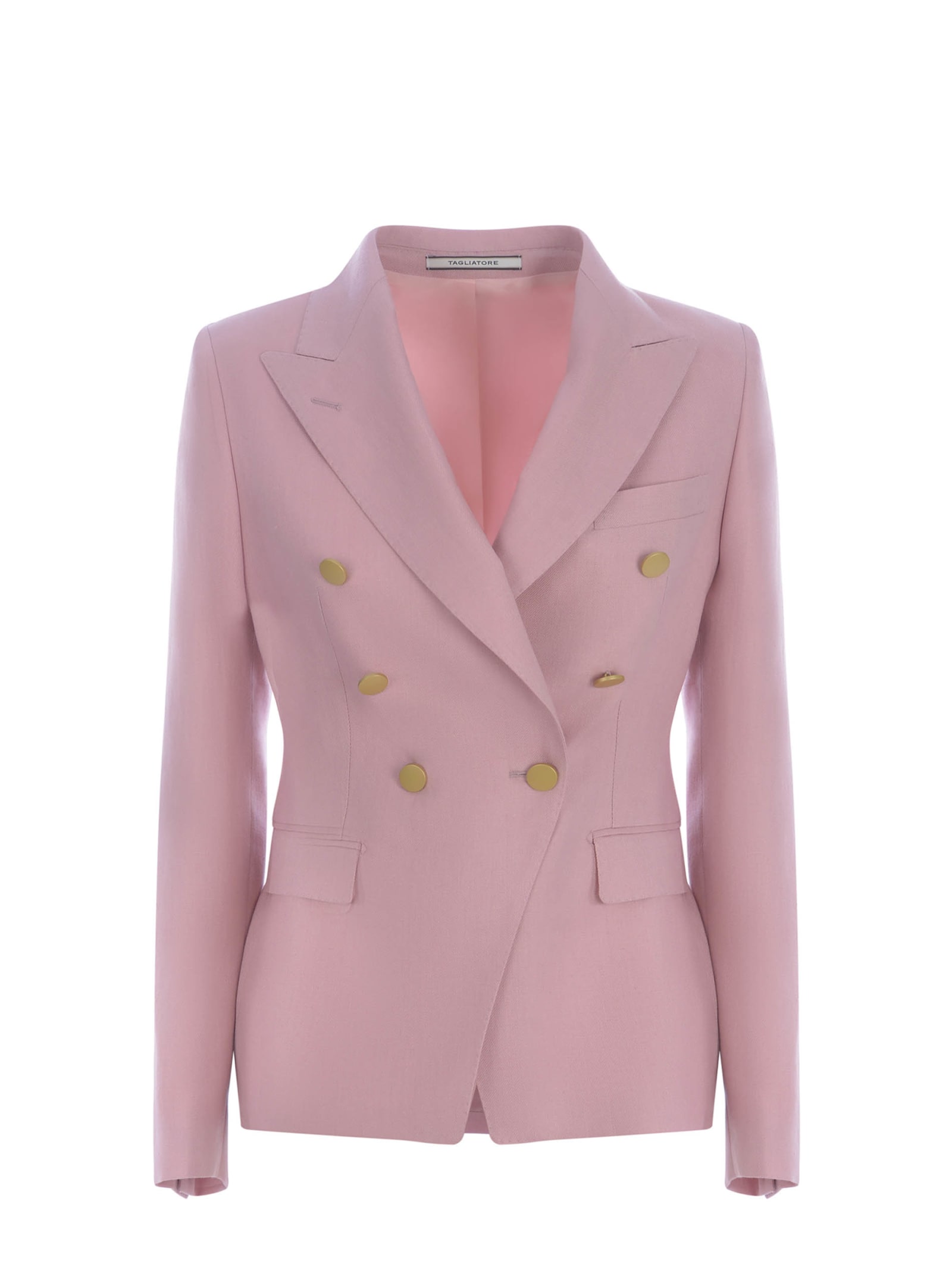 Shop Tagliatore Double-breasted Jacket  J-alycia Made Of Linen In Pink