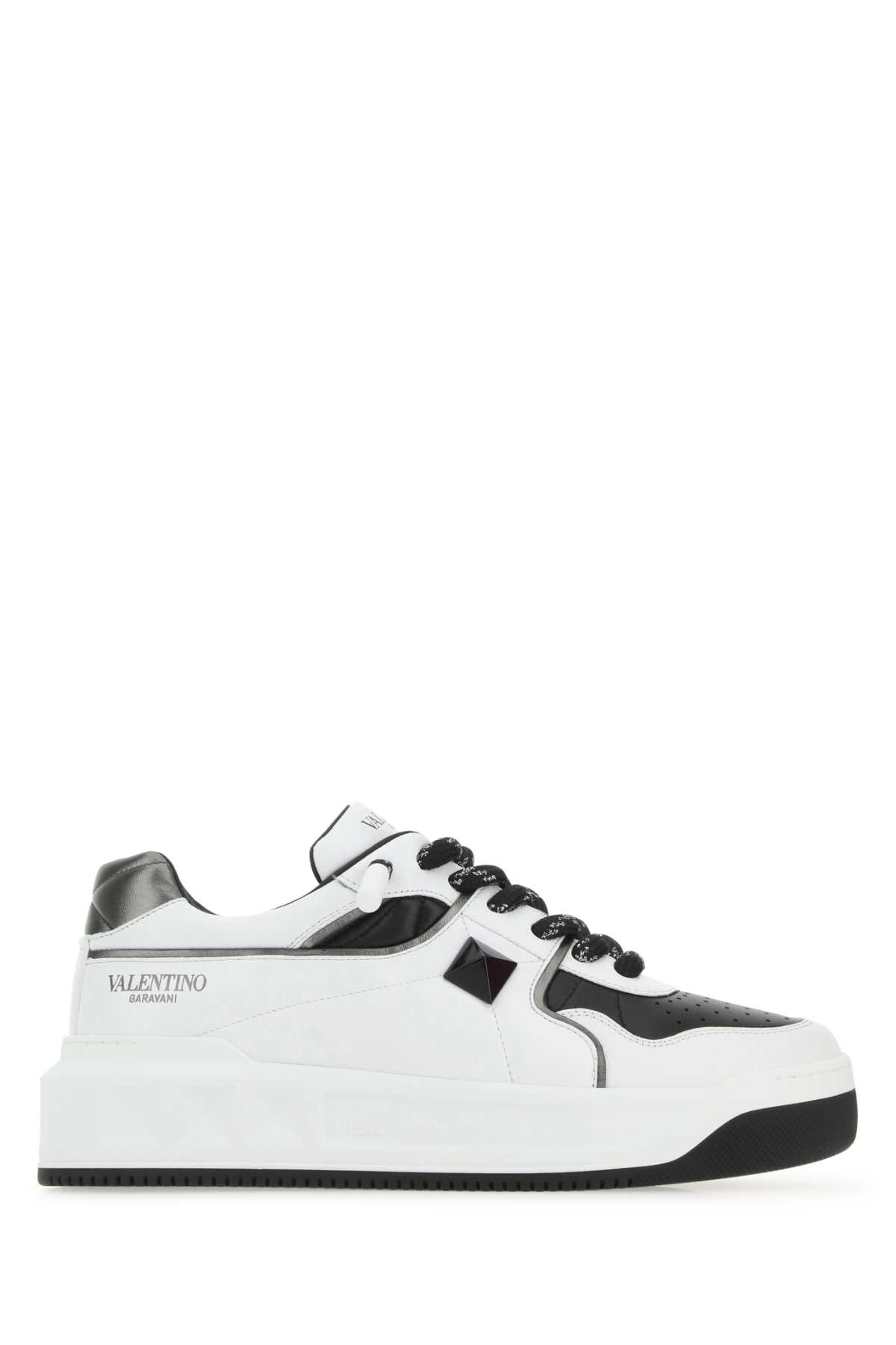 Shop Valentino Two-tone Nappa Leather One Stud Sneakers In Bianconerodruteniobianconerobiane