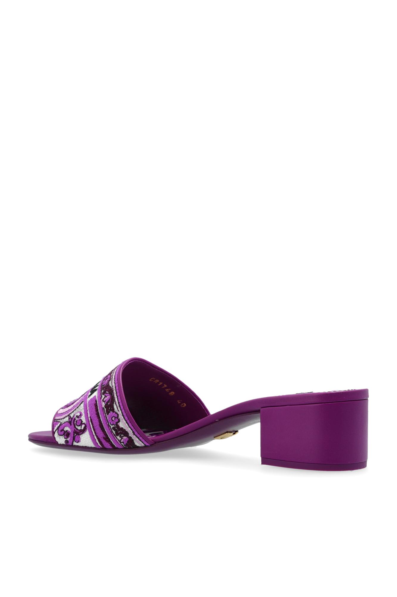 Dolce & Gabbana Heeled Mules With Majolica Pattern In Purple
