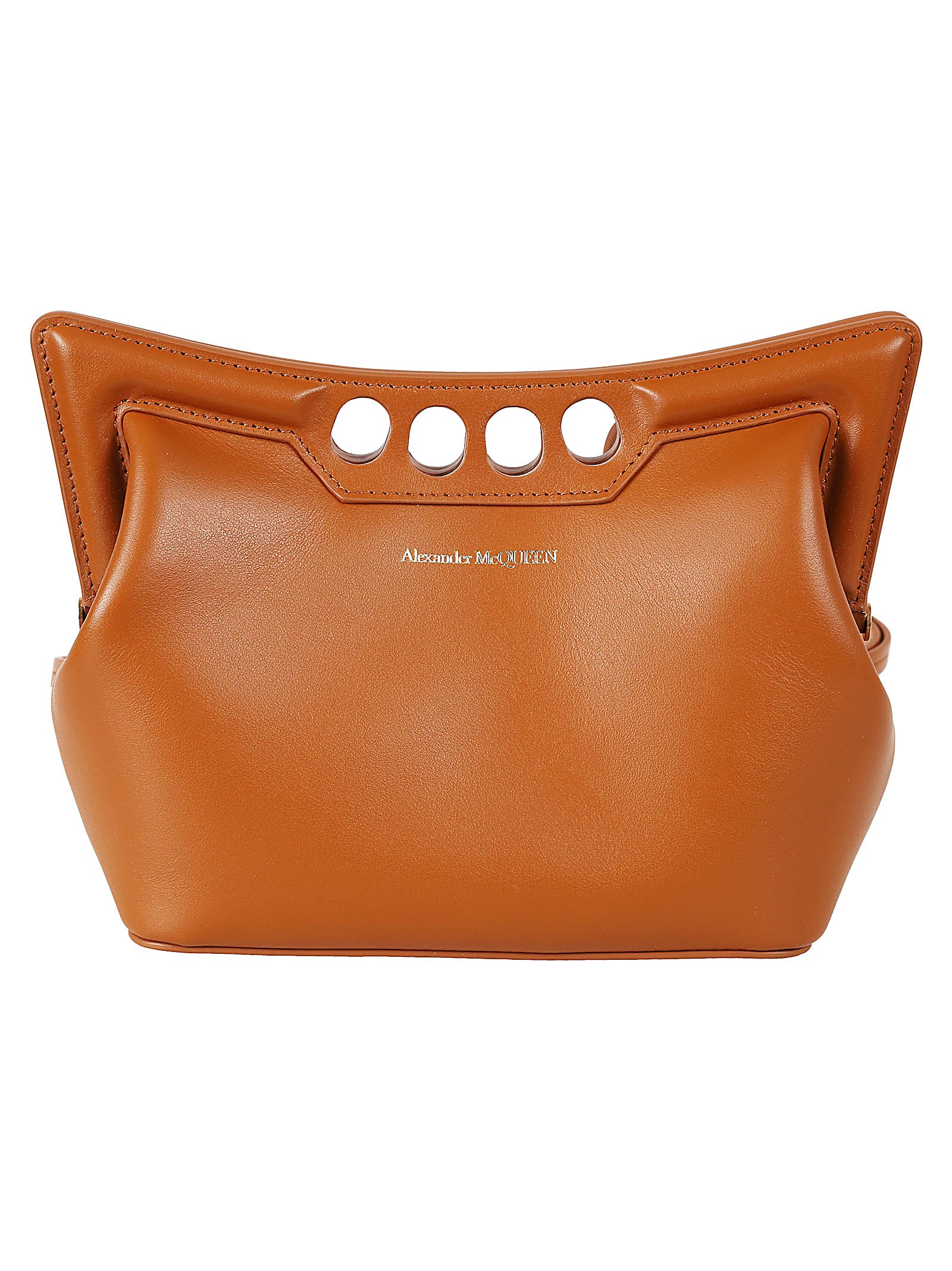 Shop Alexander Mcqueen The Mini Peak Crossbody Bag In Caramel Tan