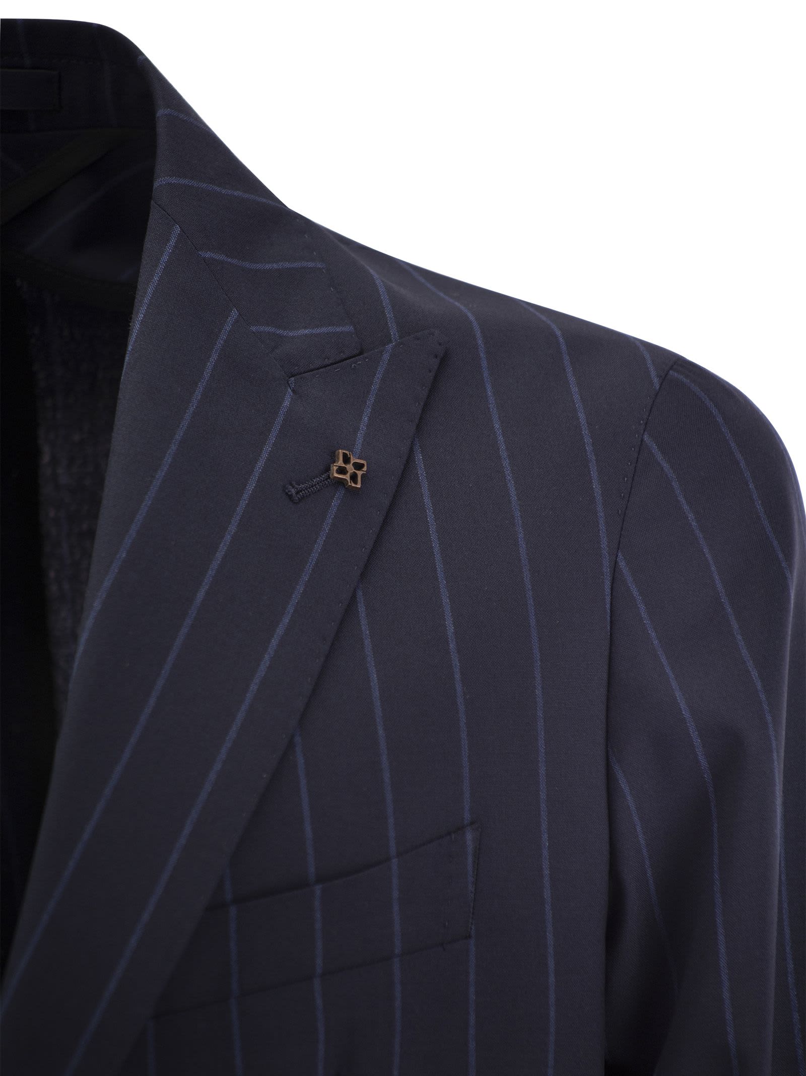 Shop Tagliatore Pinstripe Suit In Wool And Silk In Blue