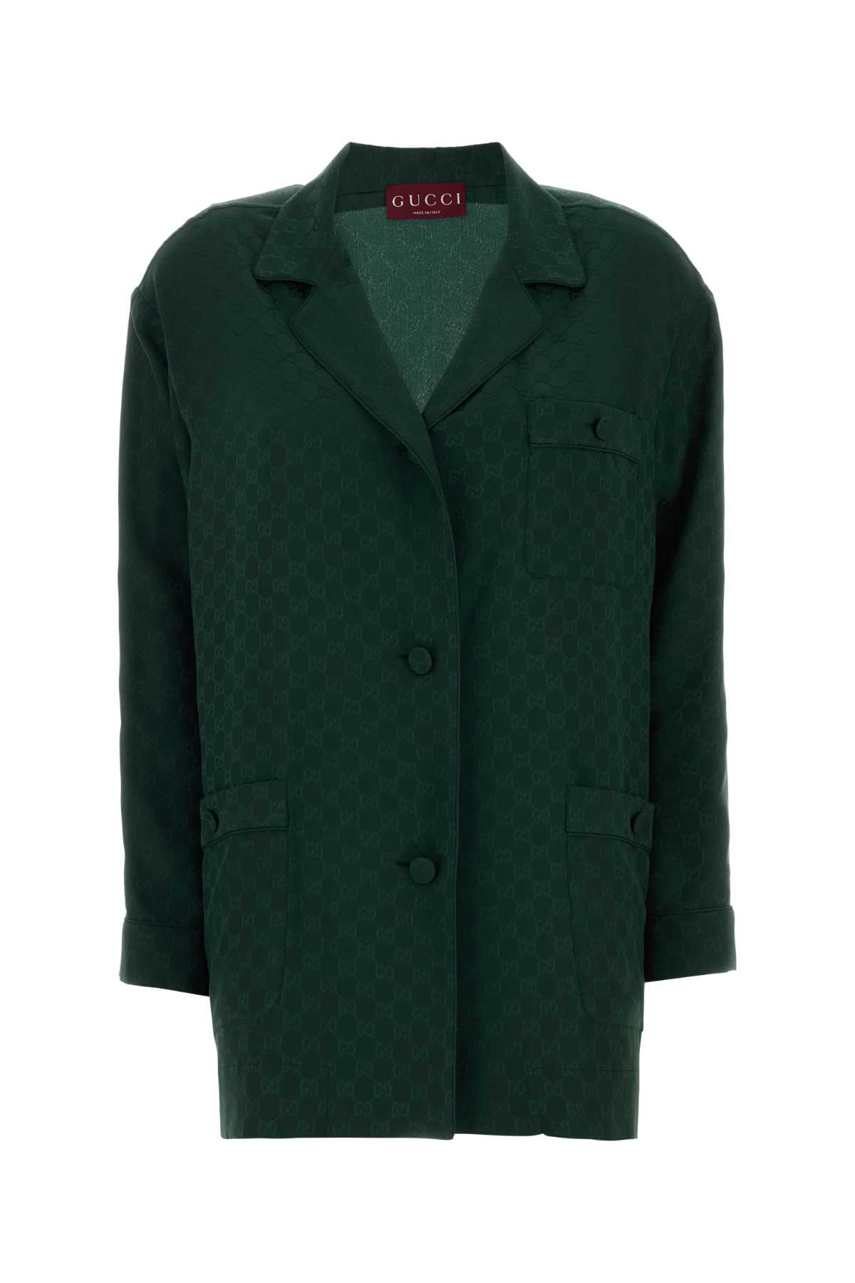 Gucci Silk Shirt With Chest Pocket And Cuffs In Green