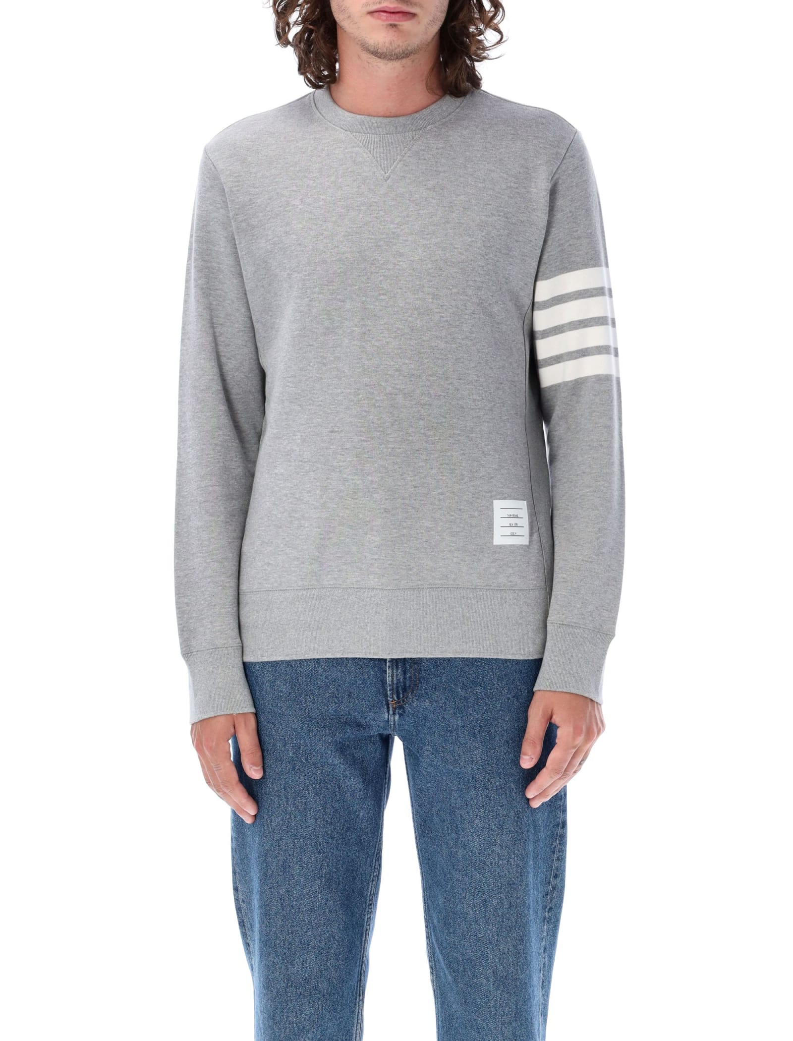 Shop Thom Browne Classic Crewneck In Light Grey