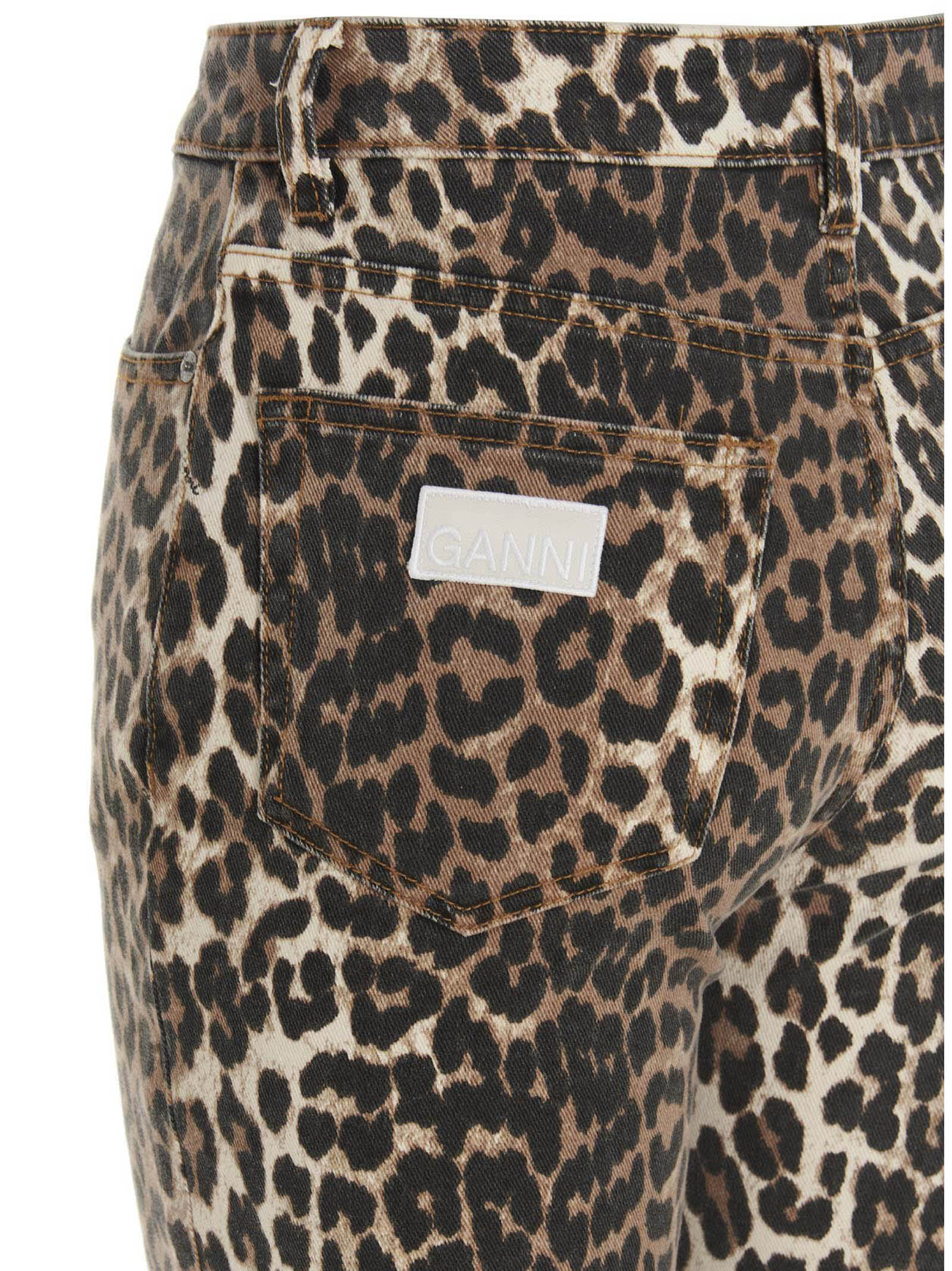 Ganni Printed Stretch Cotton Pant In Animal Print