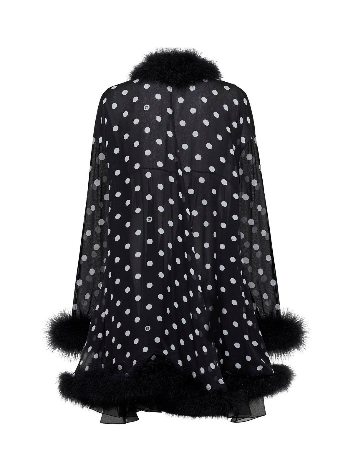 Shop Dolce & Gabbana Polka-dot Printed Chiffon Cape In Black