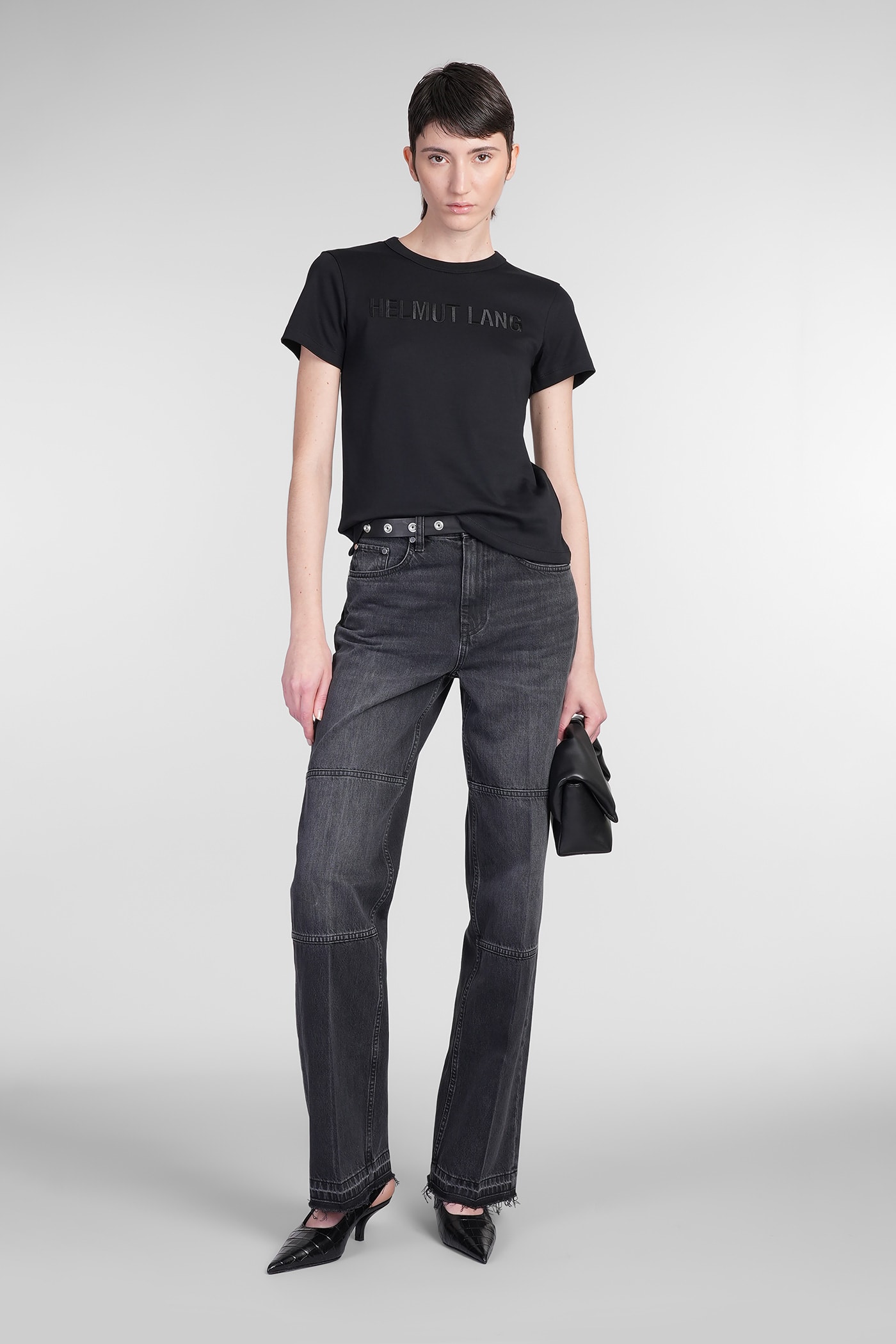 Helmut Lang Logo Embroidered Crew Neck Short Sleeve Top In Black