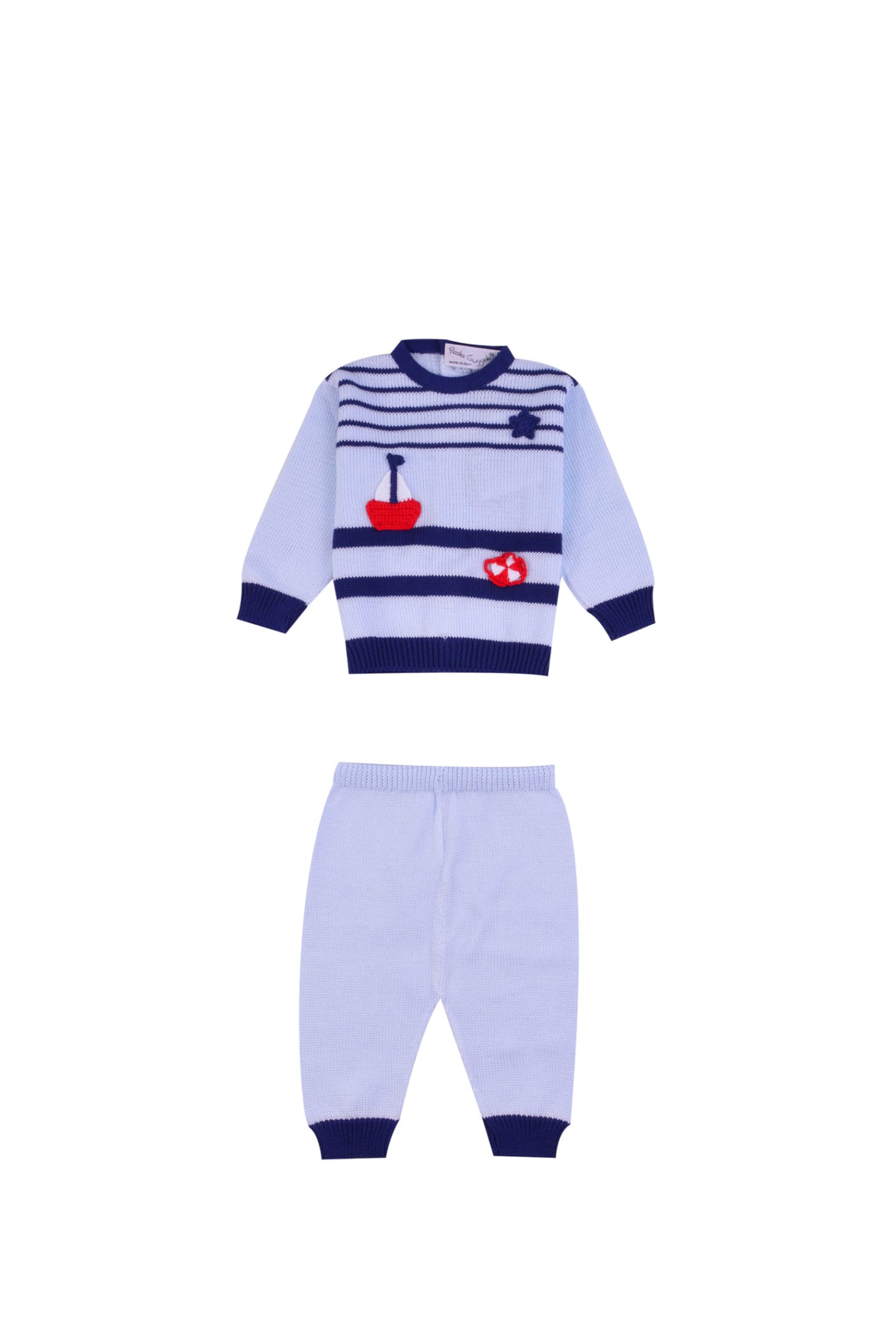 Piccola Giuggiola Babies' Cotton Sweater And Pants In Blue