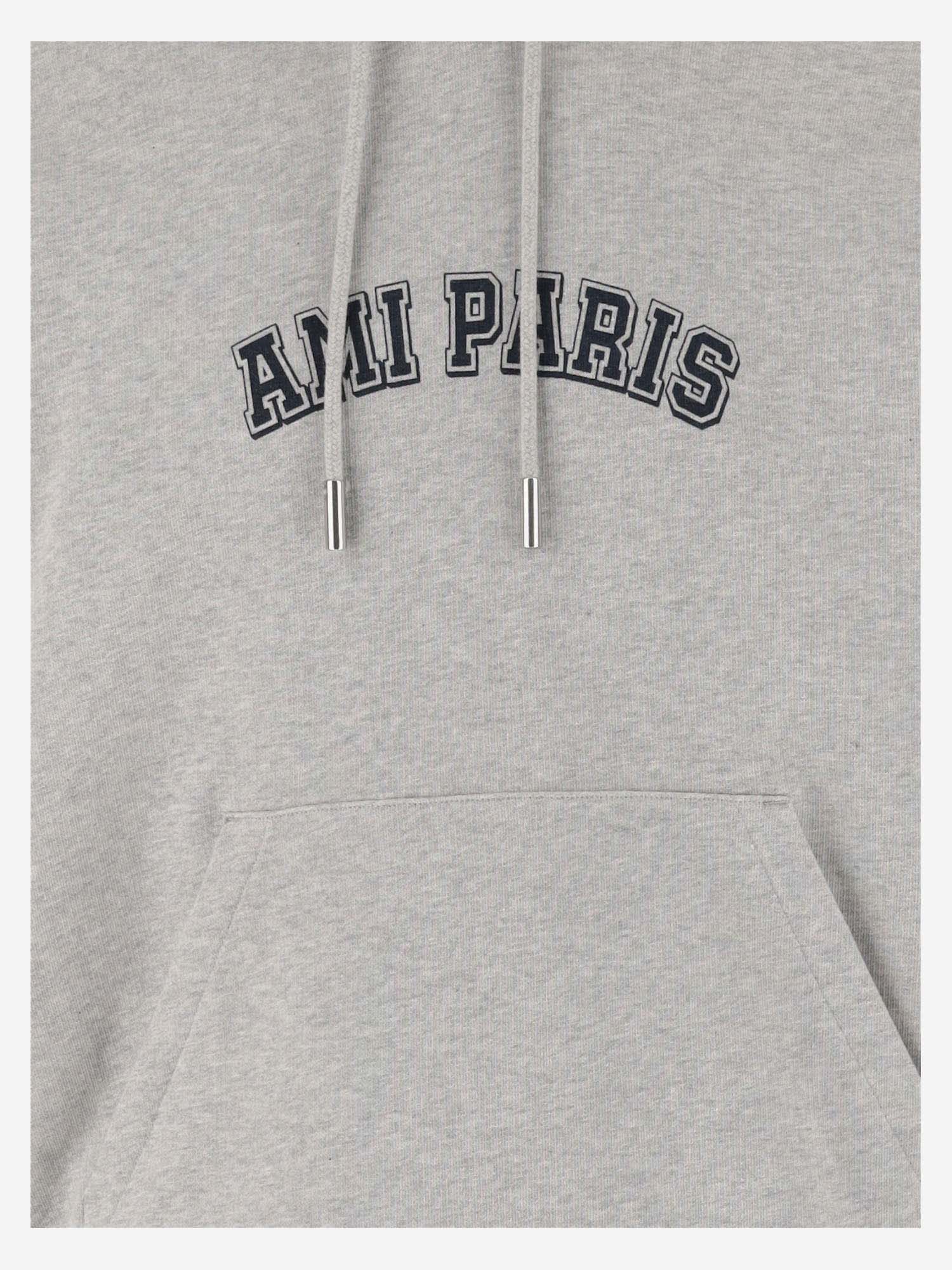 Shop Ami Alexandre Mattiussi Cotton Hoodie With Logo In Grey