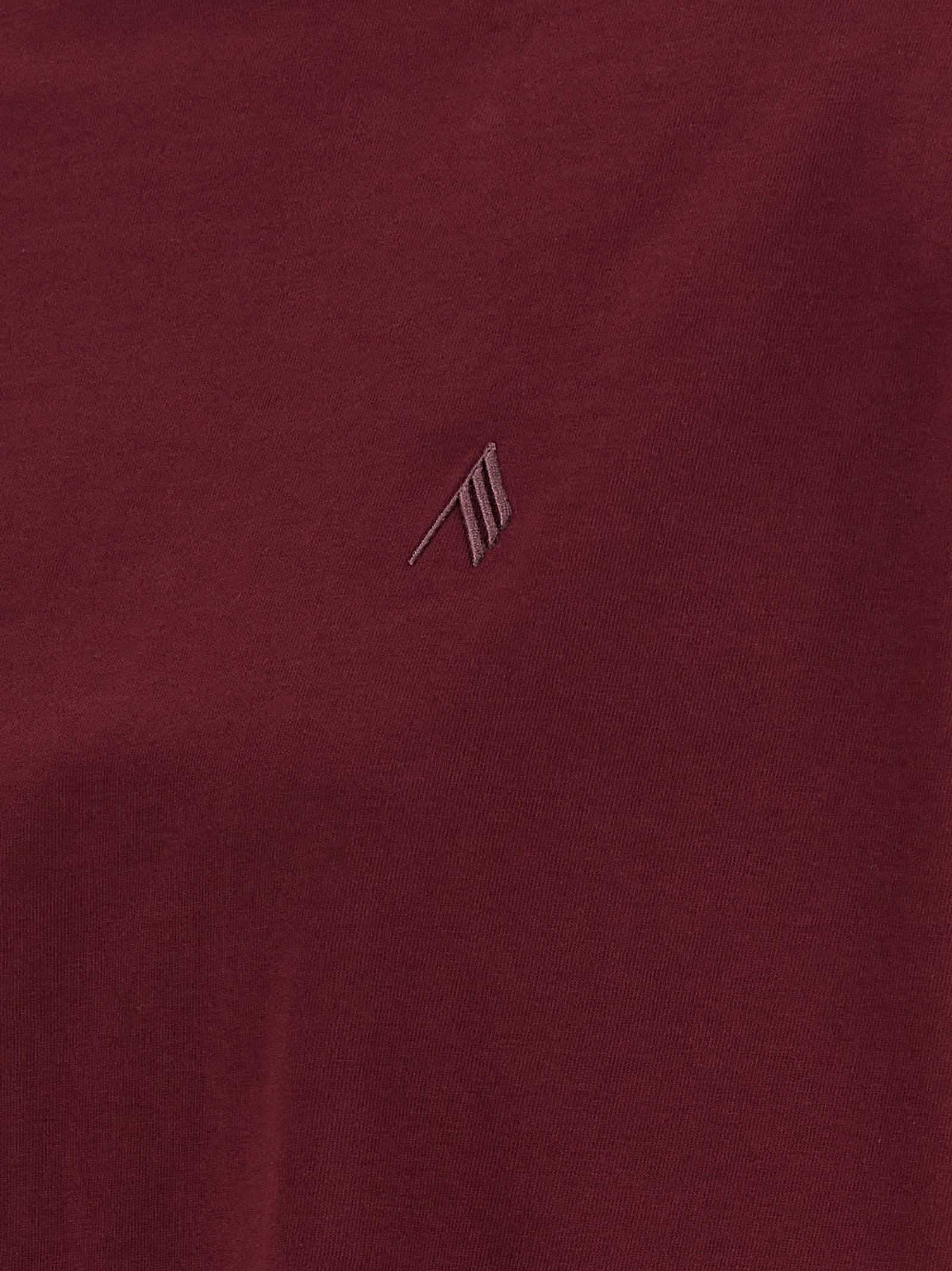Attico Crewneck Mock Neck Logo Embroidered Top In Burgundy