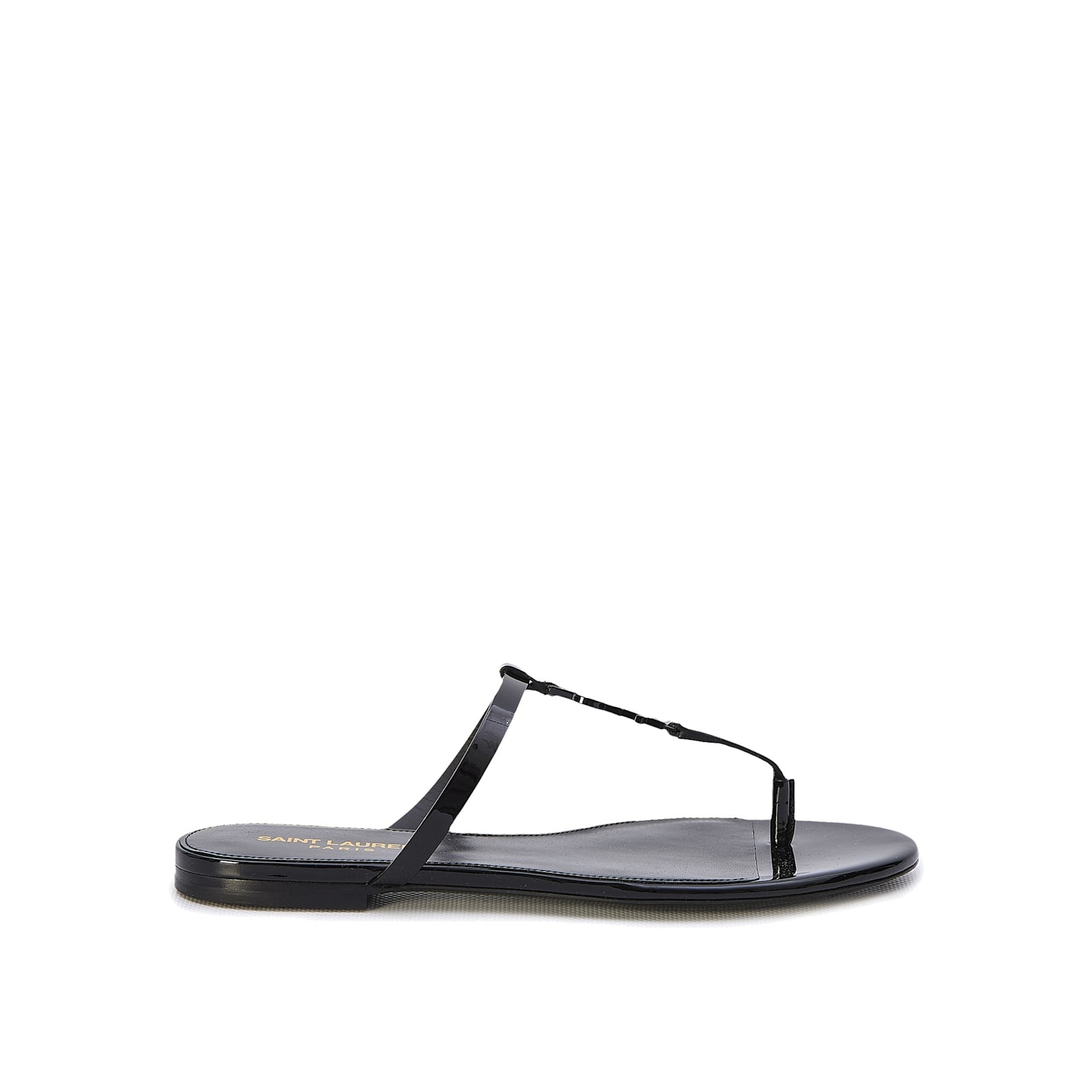 Shop Saint Laurent Cassandra Leather Flat Sandals In Black