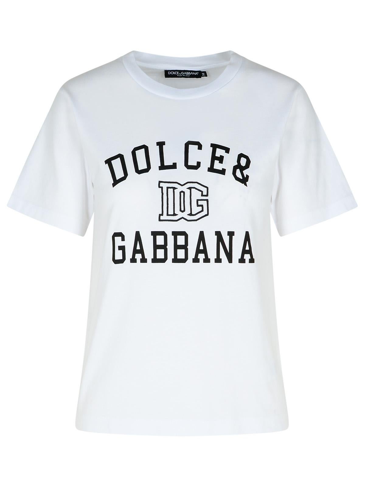 Shop Dolce & Gabbana Logo Printed Crewneck T-shirt In Bianco