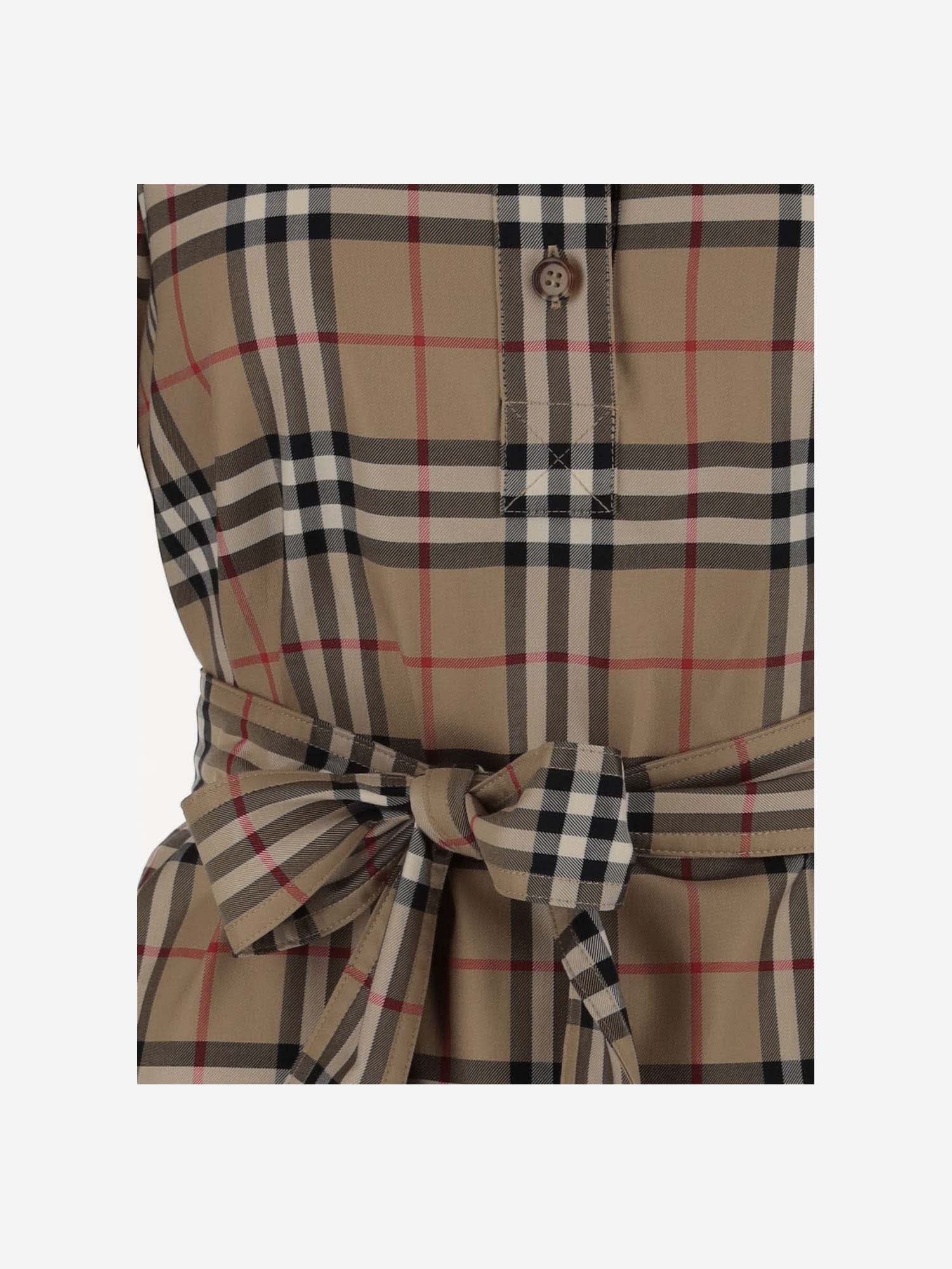 Shop Burberry Stretch Cotton Chemisier With Check Pattern In Red