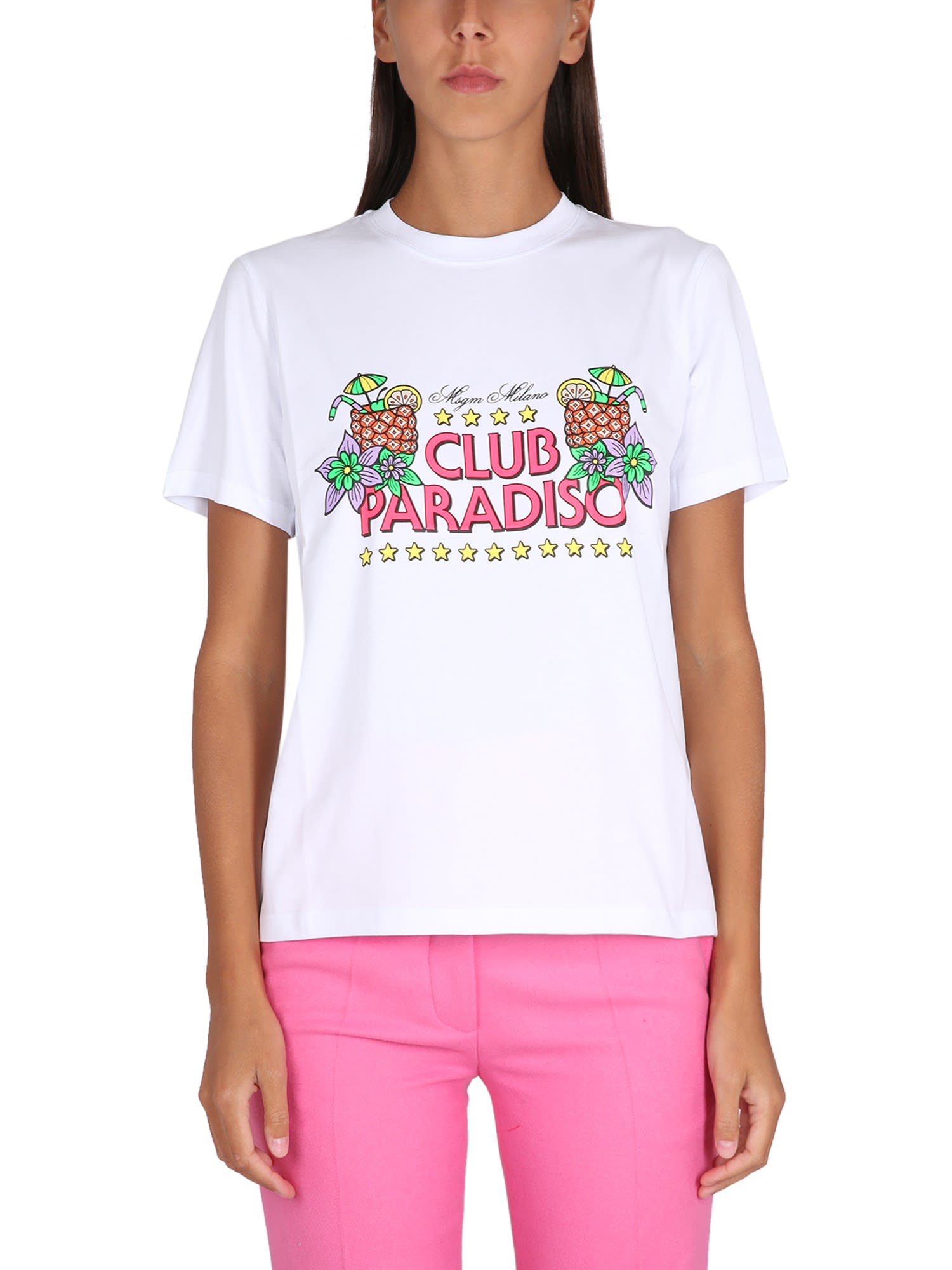 Msgm T-shirt With Logo In Bianco
