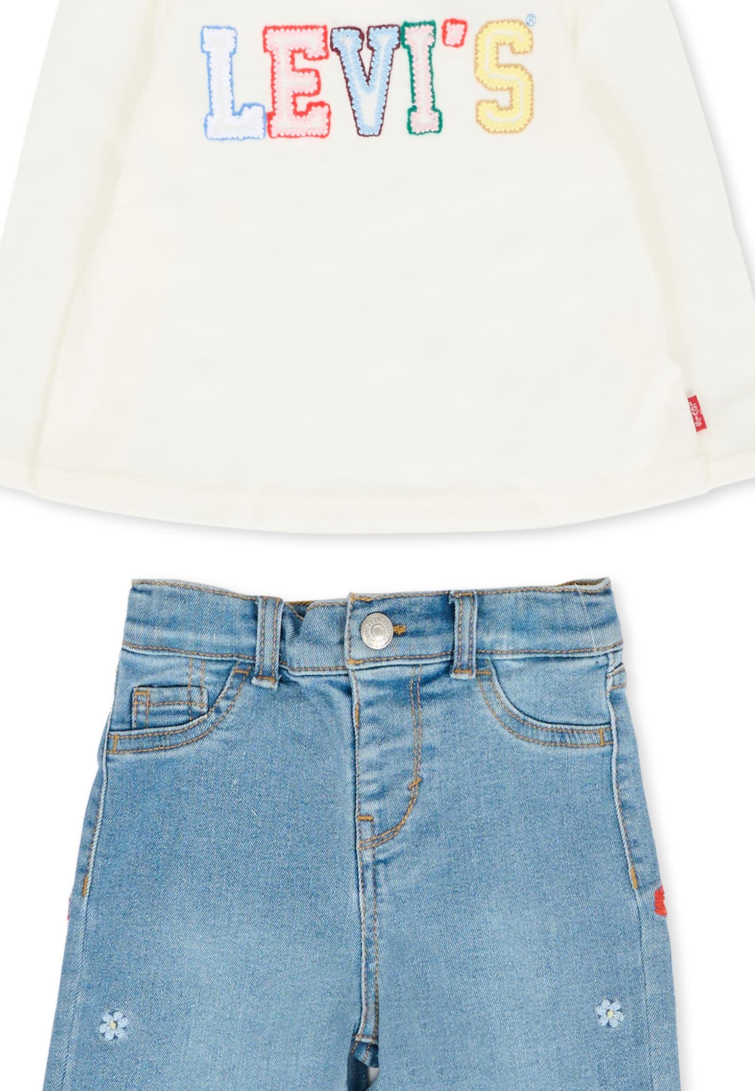 Levi's Ivory Suit For Baby Girl With Flowers In White