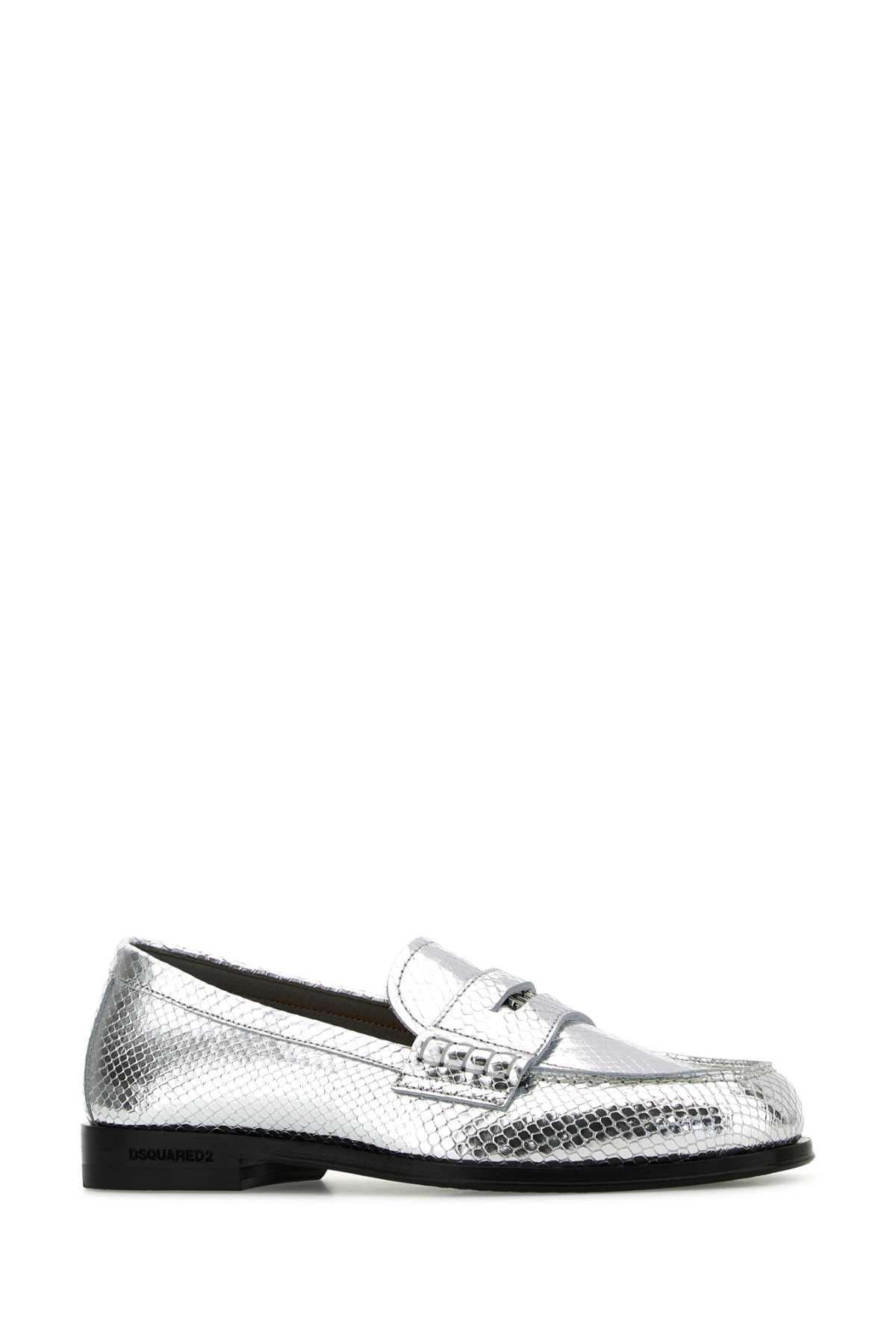 Dsquared2 Metallic Neoclassic Loafers With Textured Surface In Metallic