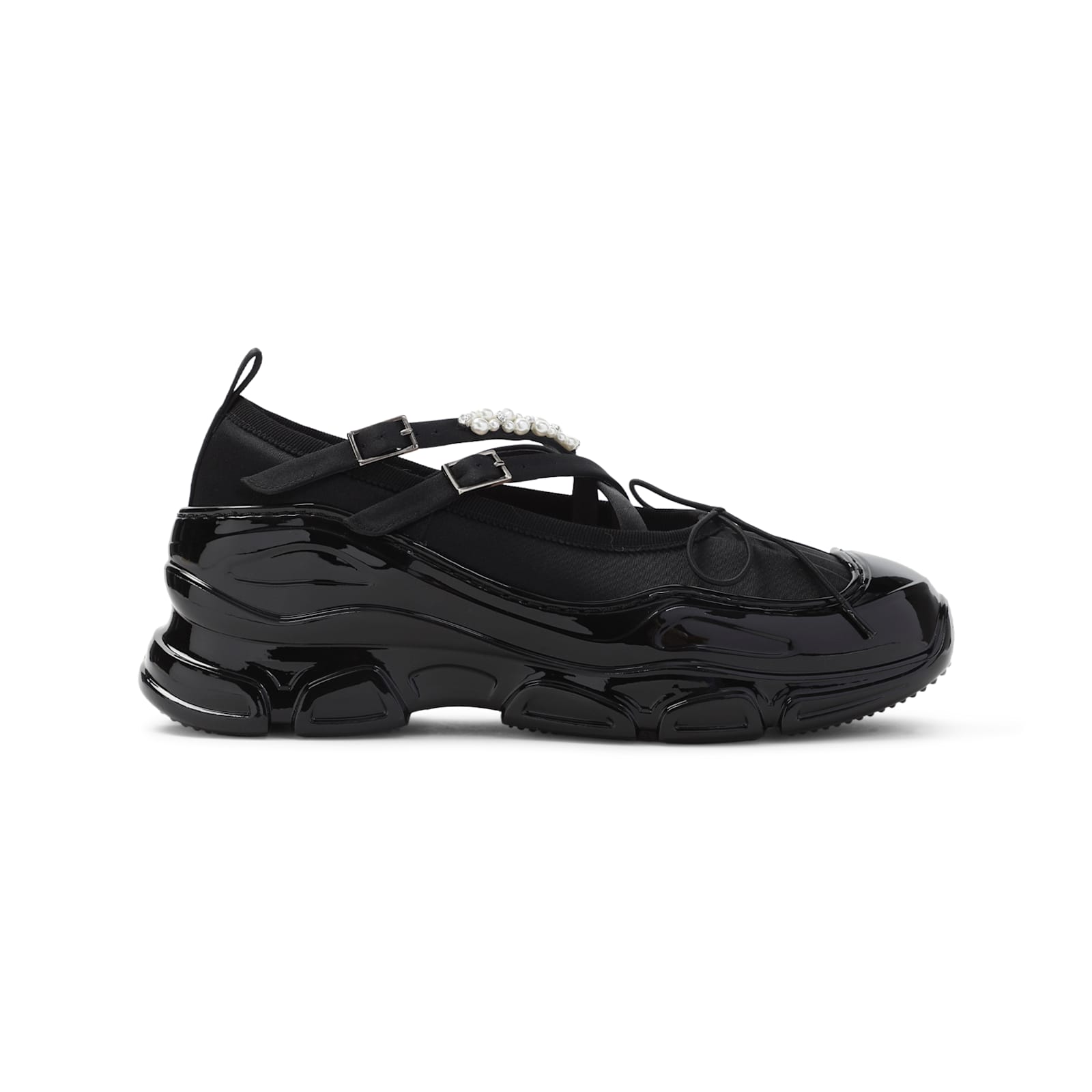 Simone Rocha Criss Cross Ballerina Shoes With Pearl Embellishments In Black