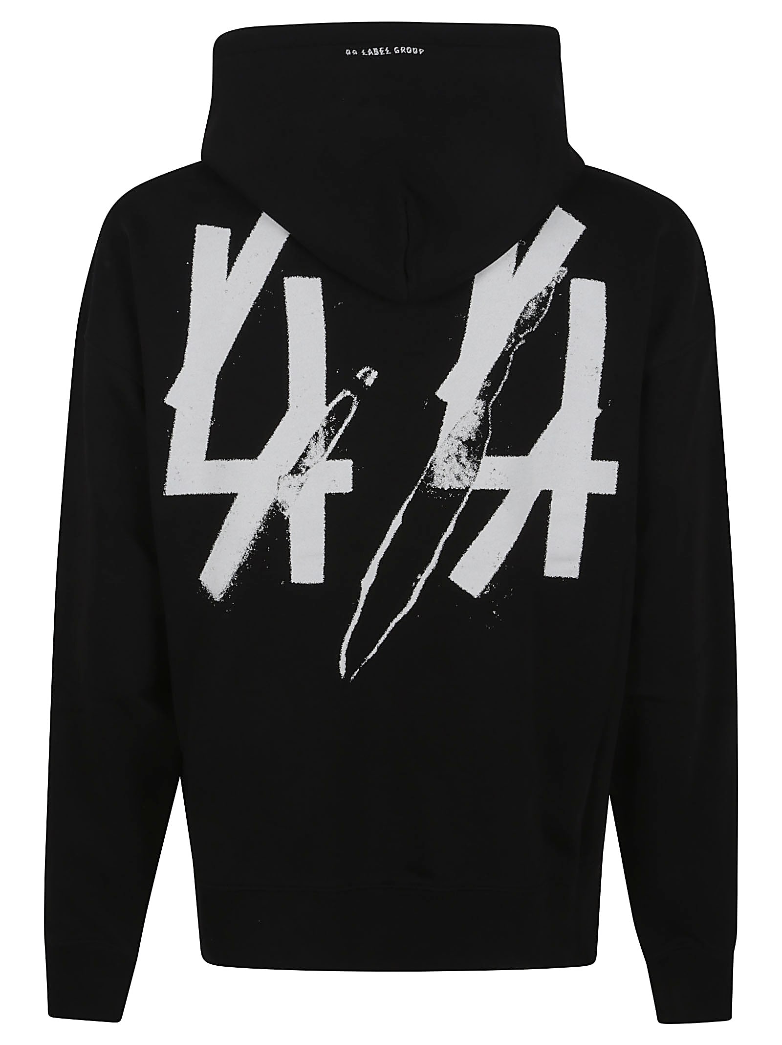 44 Label Group Faded Gen Graphically Printed Black Hoodie With Drawstring In Black Fossil