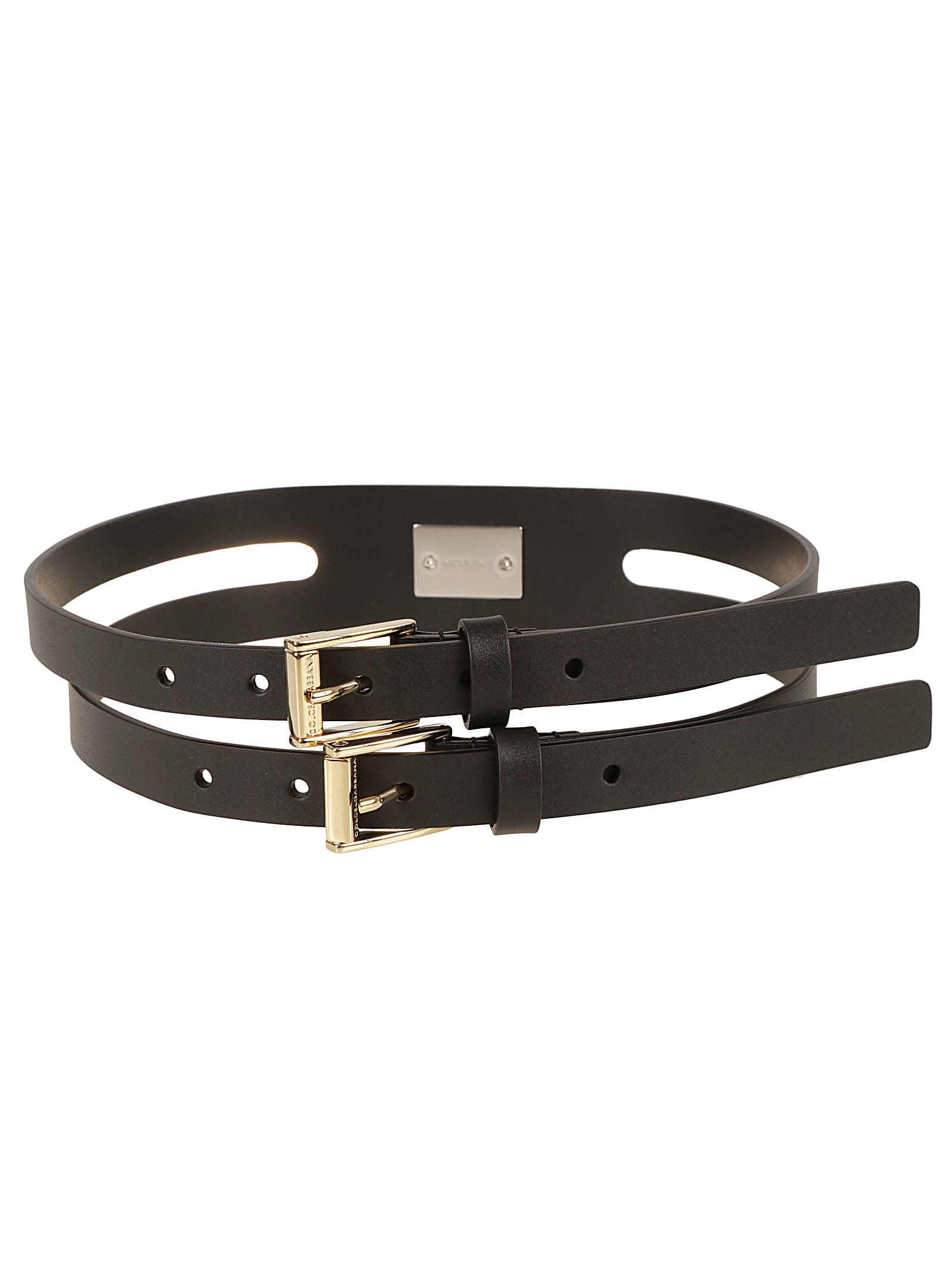 Dolce & Gabbana Double-buckled Belt In Cuoio/gold