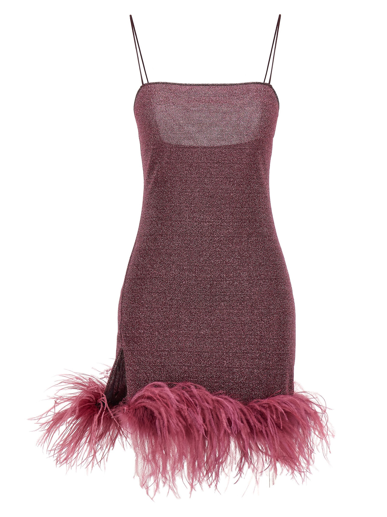 Oseree Oséree Lumière Plumage Feather-trimmed Lamé Minidress In Purple