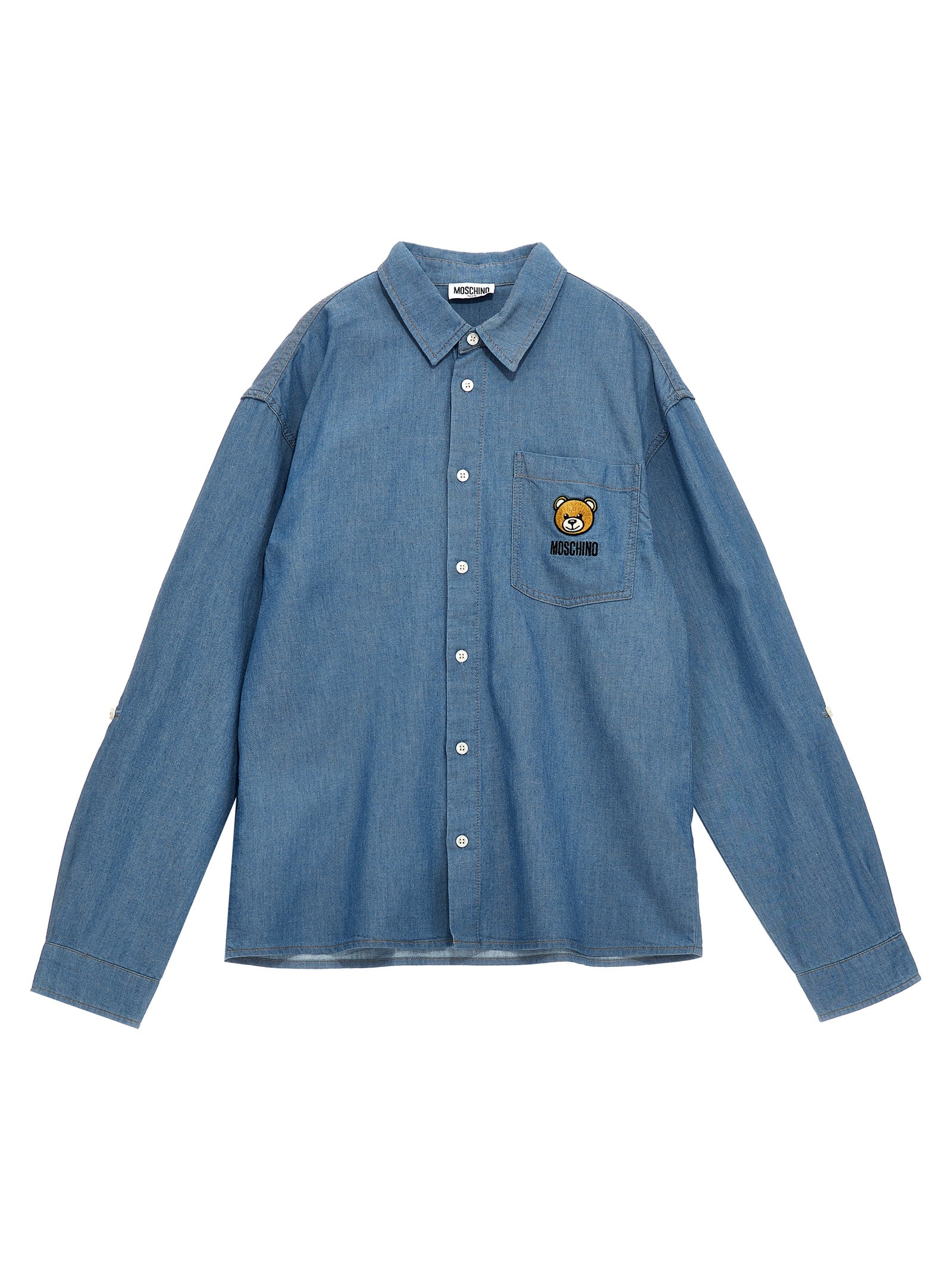 Moschino Kids' Logo Embroidery Shirt In Light Blue
