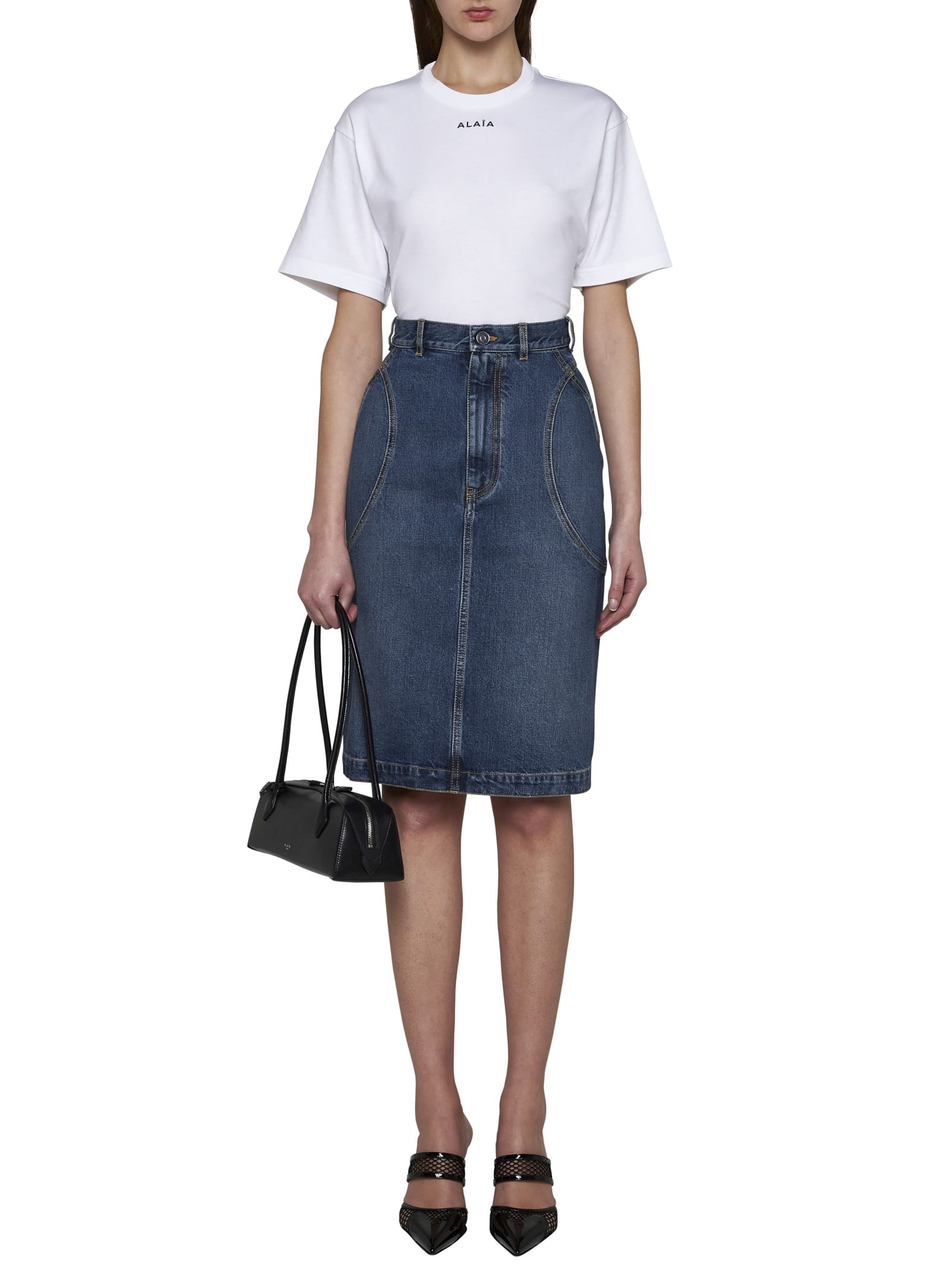 Shop Alaïa Skirt In Bleu Vintage