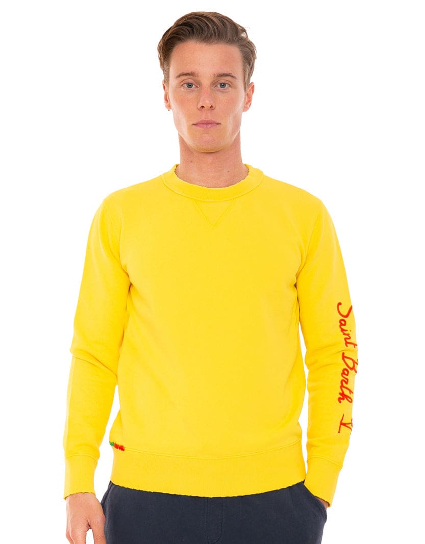 Mc2 Saint Barth Man Yellow Sweatshirt With Saint Barth Embroidery
