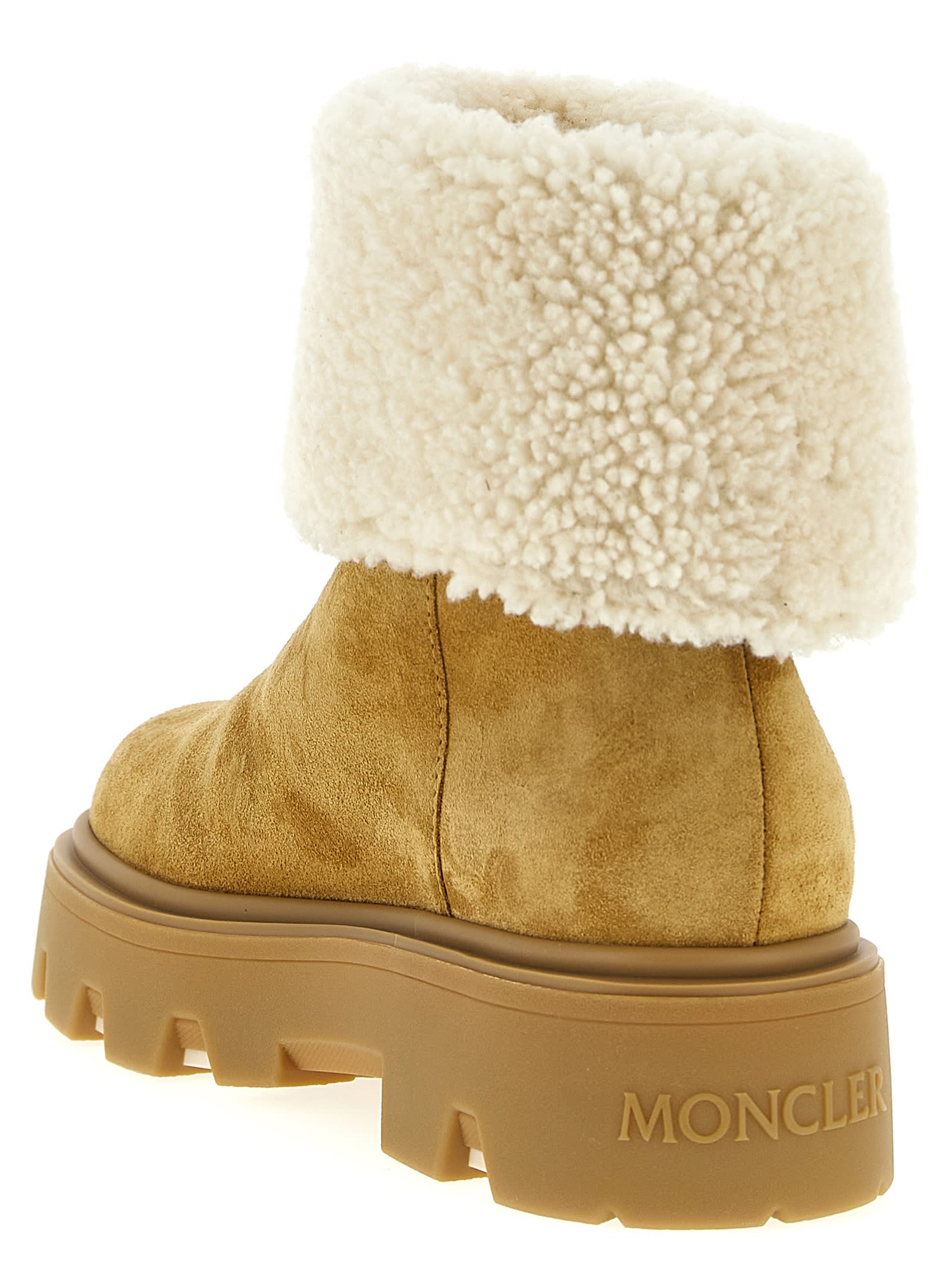Moncler Beige Brown Ankle Boots In Brown