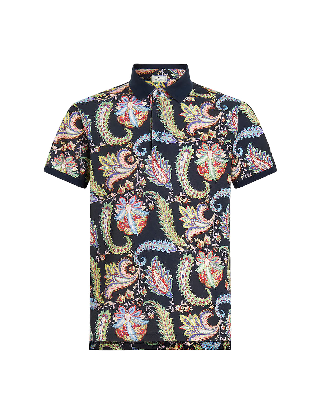 ETRO NAVY BLUE JACQUARD POLO SHIRT WITH FLORAL PAISLEY DESIGNS
